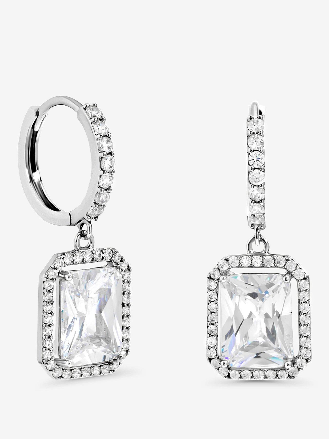 undefined Silver Plated Cubic Zirconia Charm Huggie Hoop Earrings