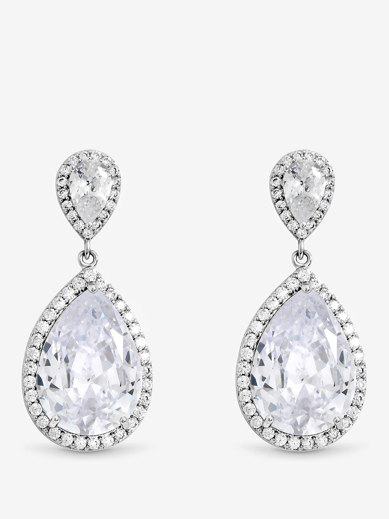 undefined Rhodium Plated Cubic Zirconia Double Pear Drop Earrings