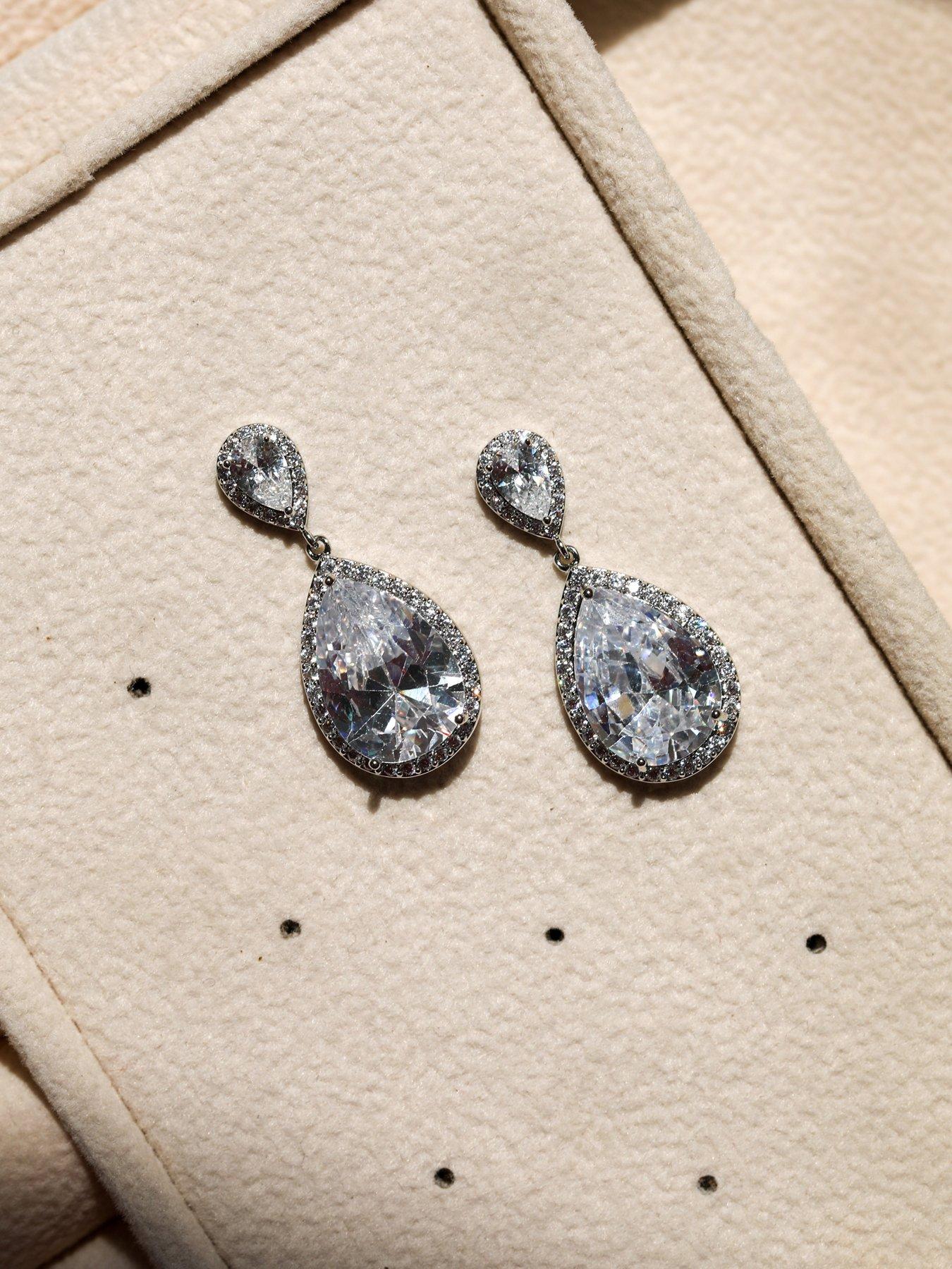 Image 2 of 2 of Jon Richard Rhodium Plated Cubic Zirconia Double Pear Drop Earrings