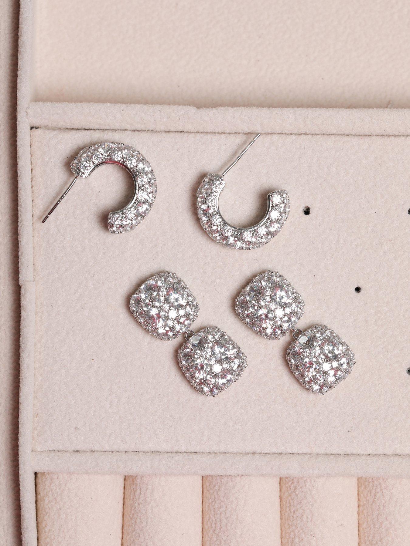 Image 2 of 3 of Jon Richard Rhodium Plated Pave Square Double Drop Earrings
