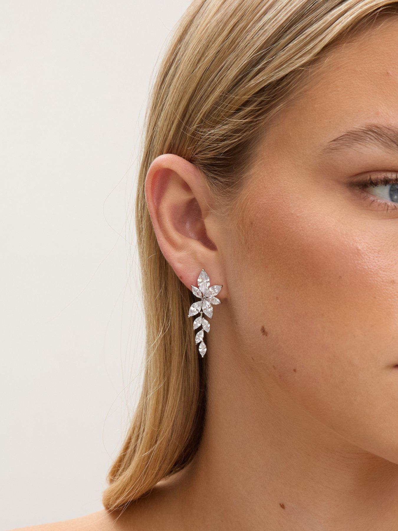 Image 2 of 2 of Jon Richard Rhodium Plated Crystal Leaf Drop Earrings