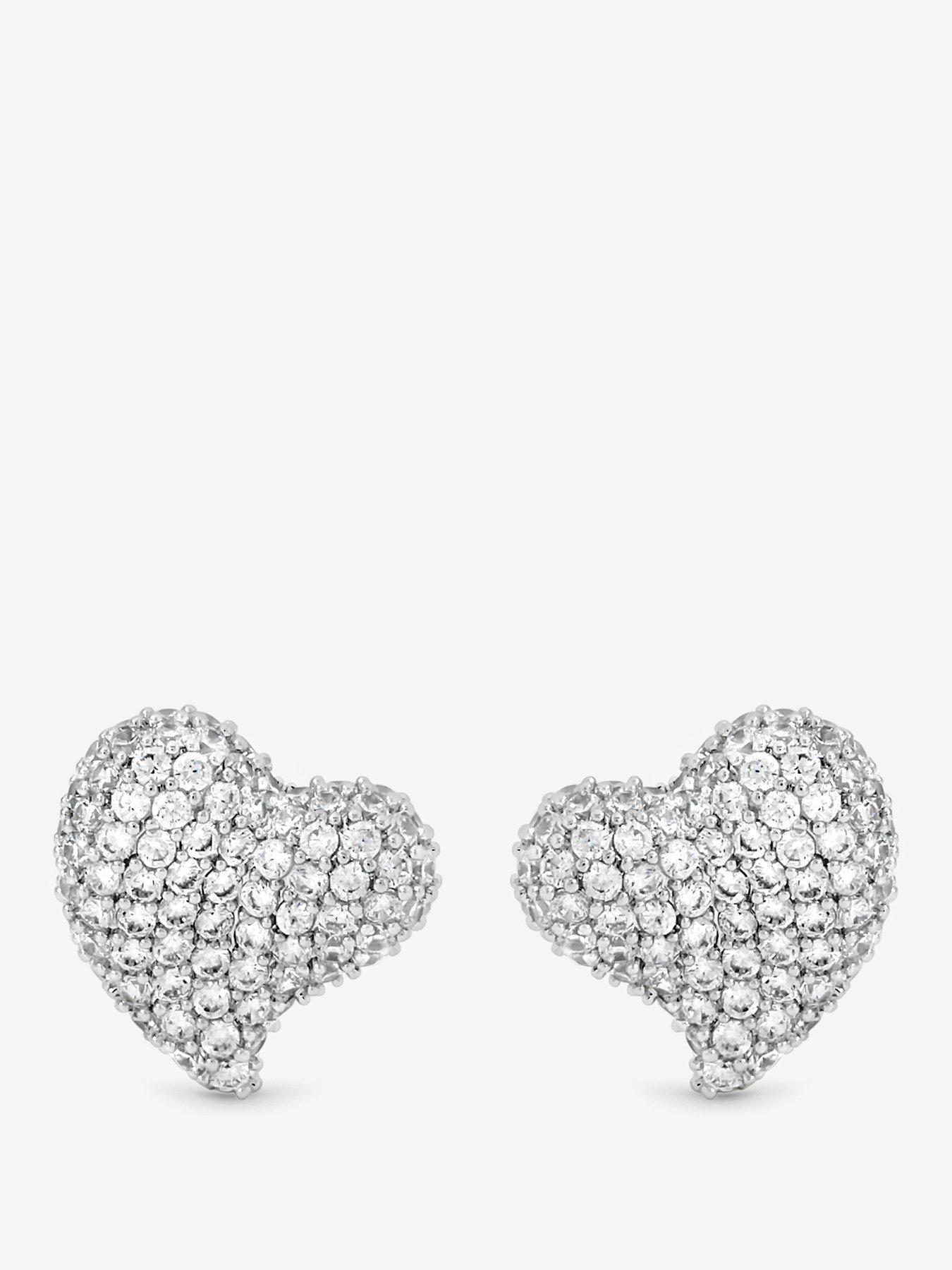 undefined Rhodium Plated Pave Heart Stud Earrings