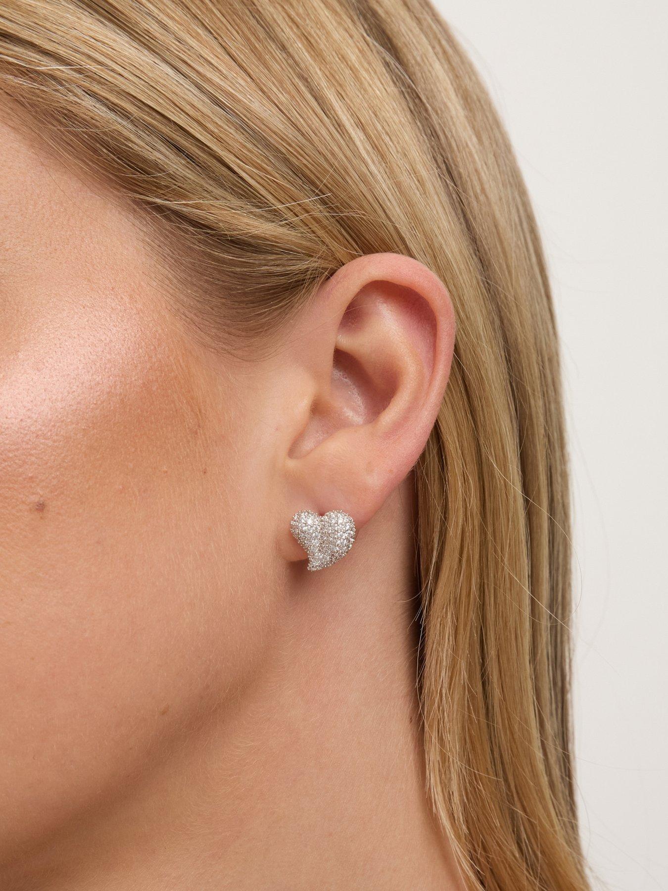 Image 2 of 4 of Jon Richard Rhodium Plated Pave Heart Stud Earrings