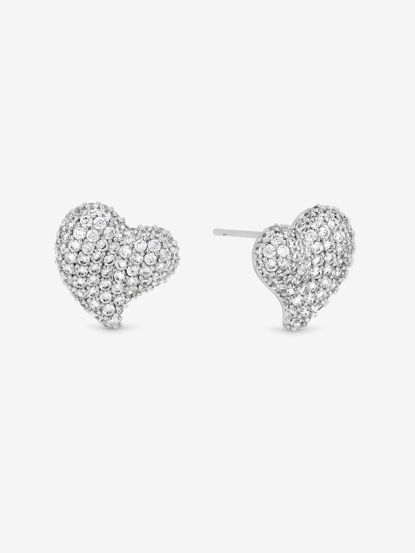 Image 3 of 4 of Jon Richard Rhodium Plated Pave Heart Stud Earrings