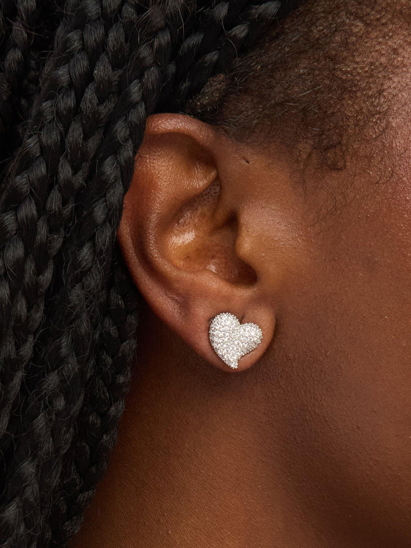 Image 4 of 4 of Jon Richard Rhodium Plated Pave Heart Stud Earrings