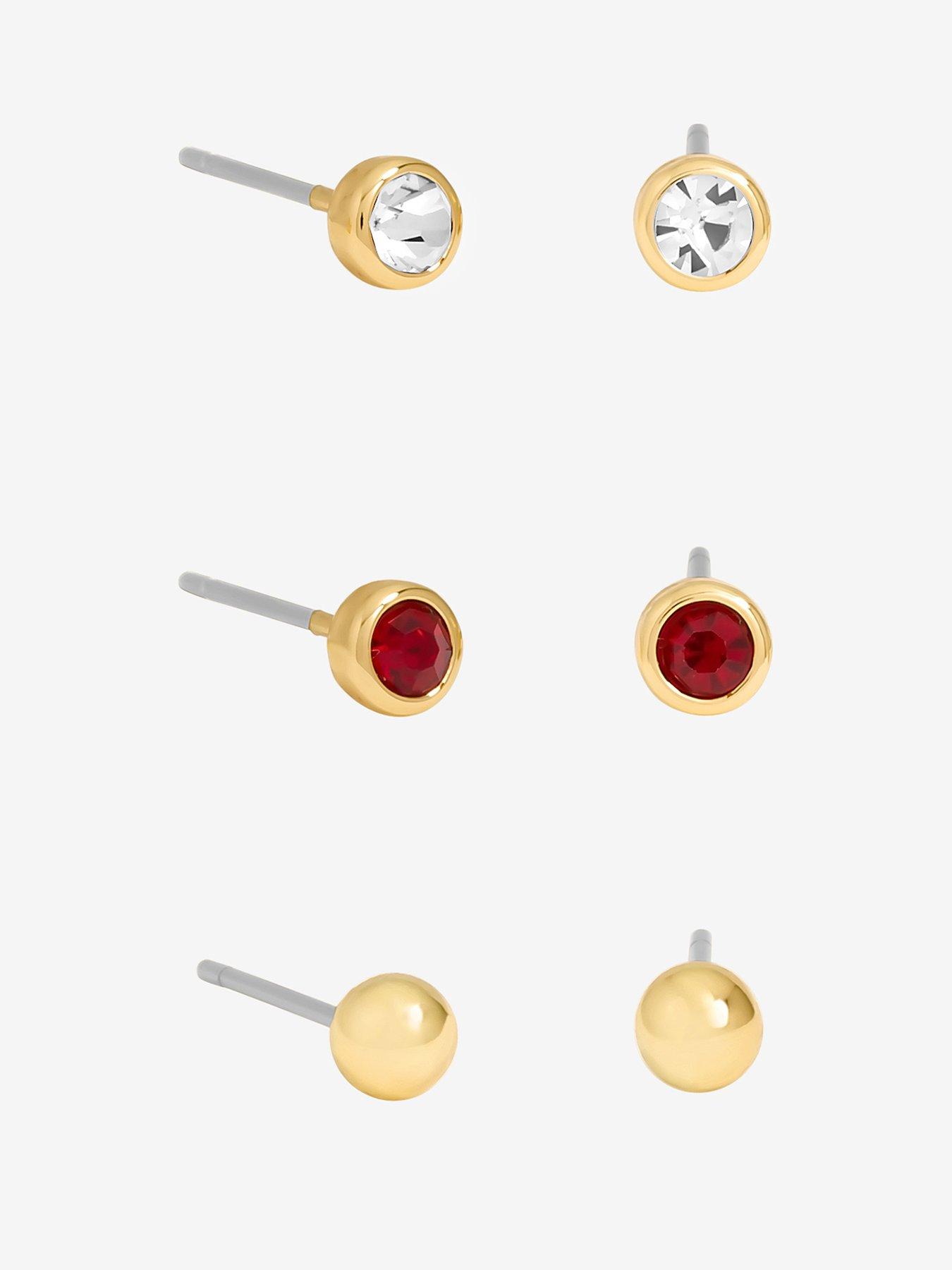 undefined MOOD GOLD POLISHED CRYSTAL & BURGANDY STUD EARRINGS - PACK OF 3