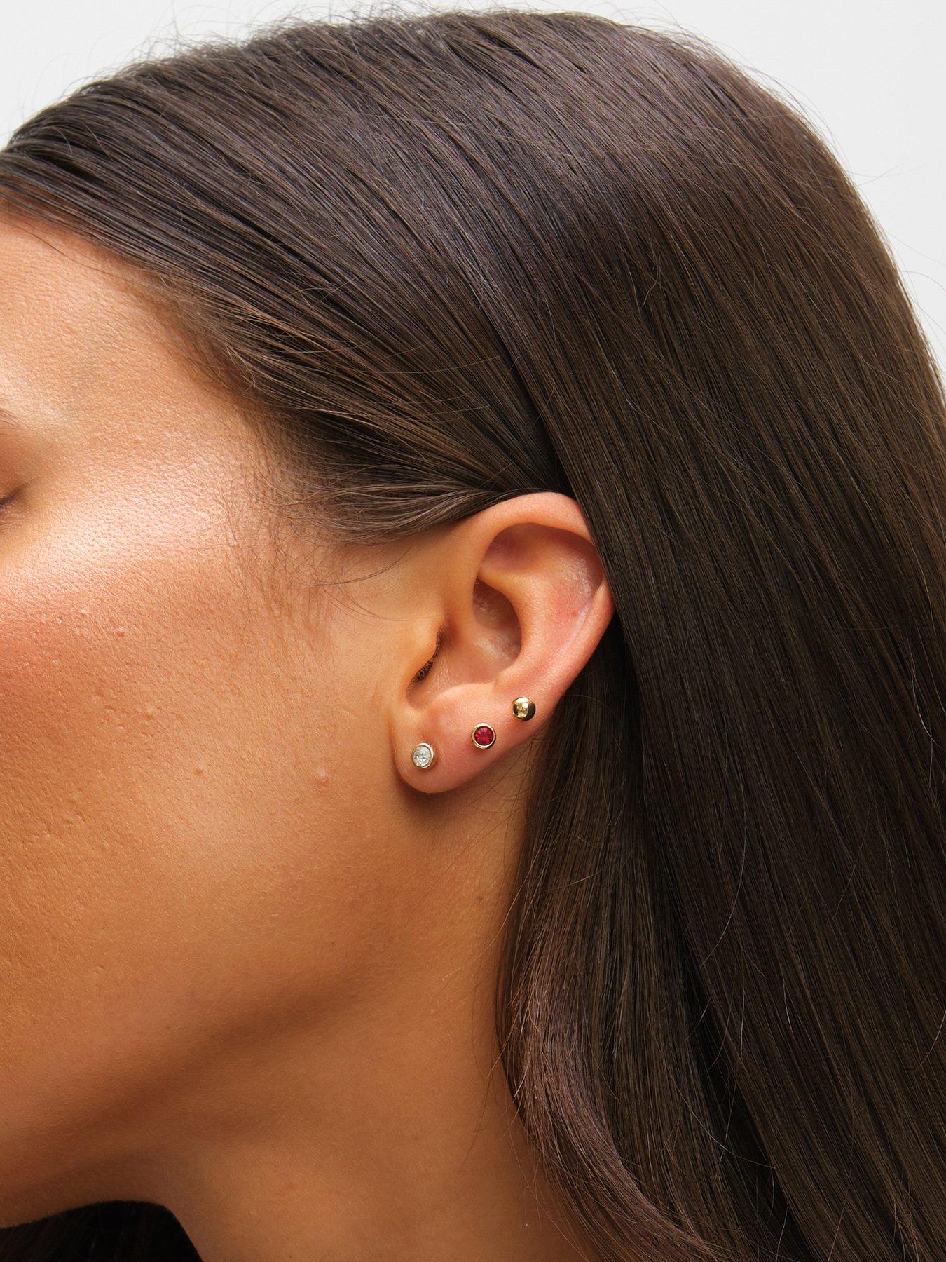 Image 4 of 4 of Mood GOLD POLISHED CRYSTAL & BURGANDY STUD EARRINGS - PACK OF 3