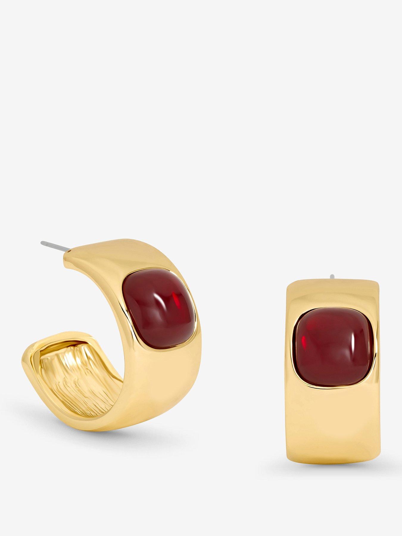 Mood Gold Polished  &  Red Resin Chubby Hoop Earrings