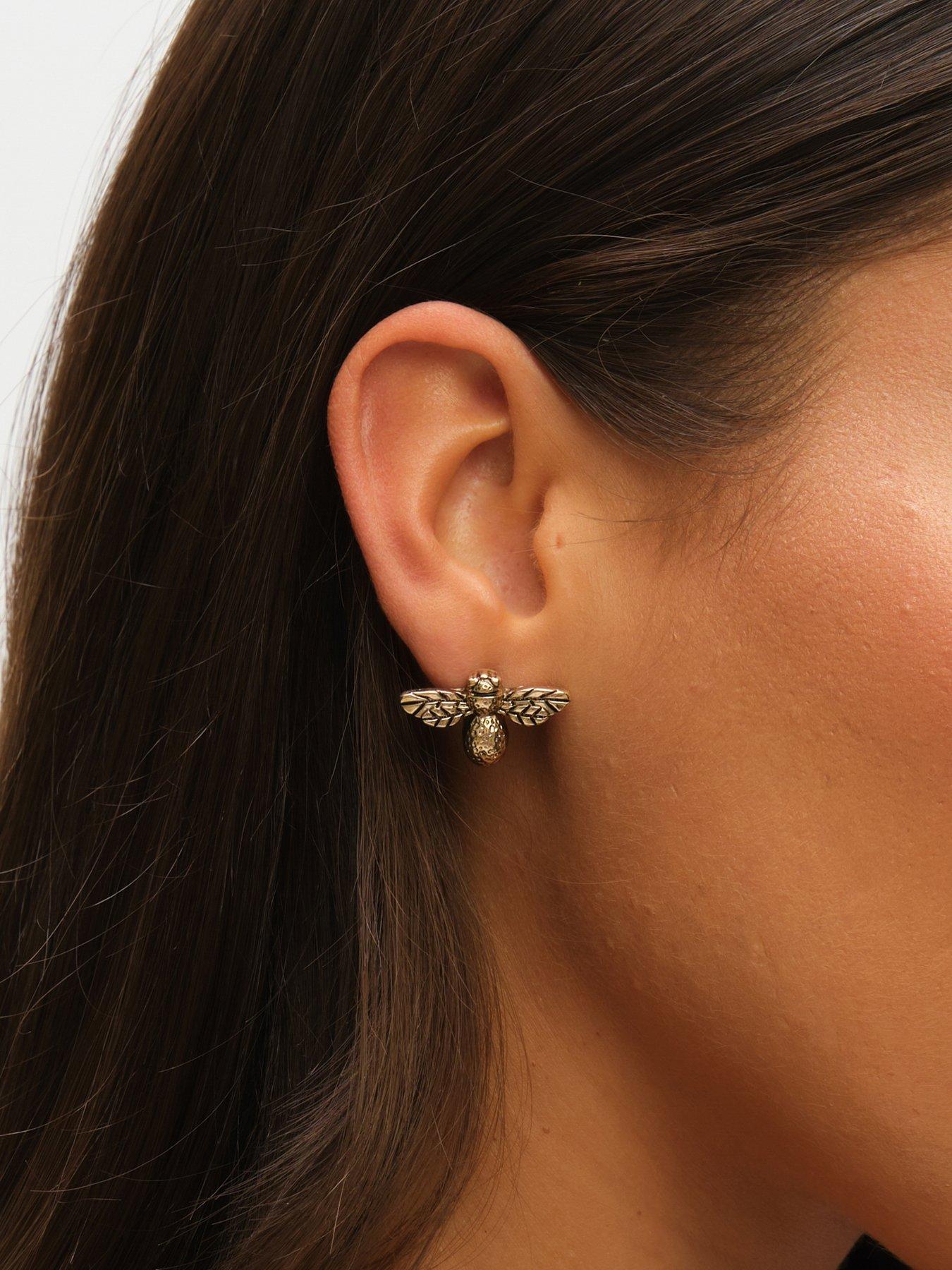 Image 3 of 3 of Mood ANTIQUE GOLD POLISHED & RED INSECT STUD EARRINGS - PACK OF 2