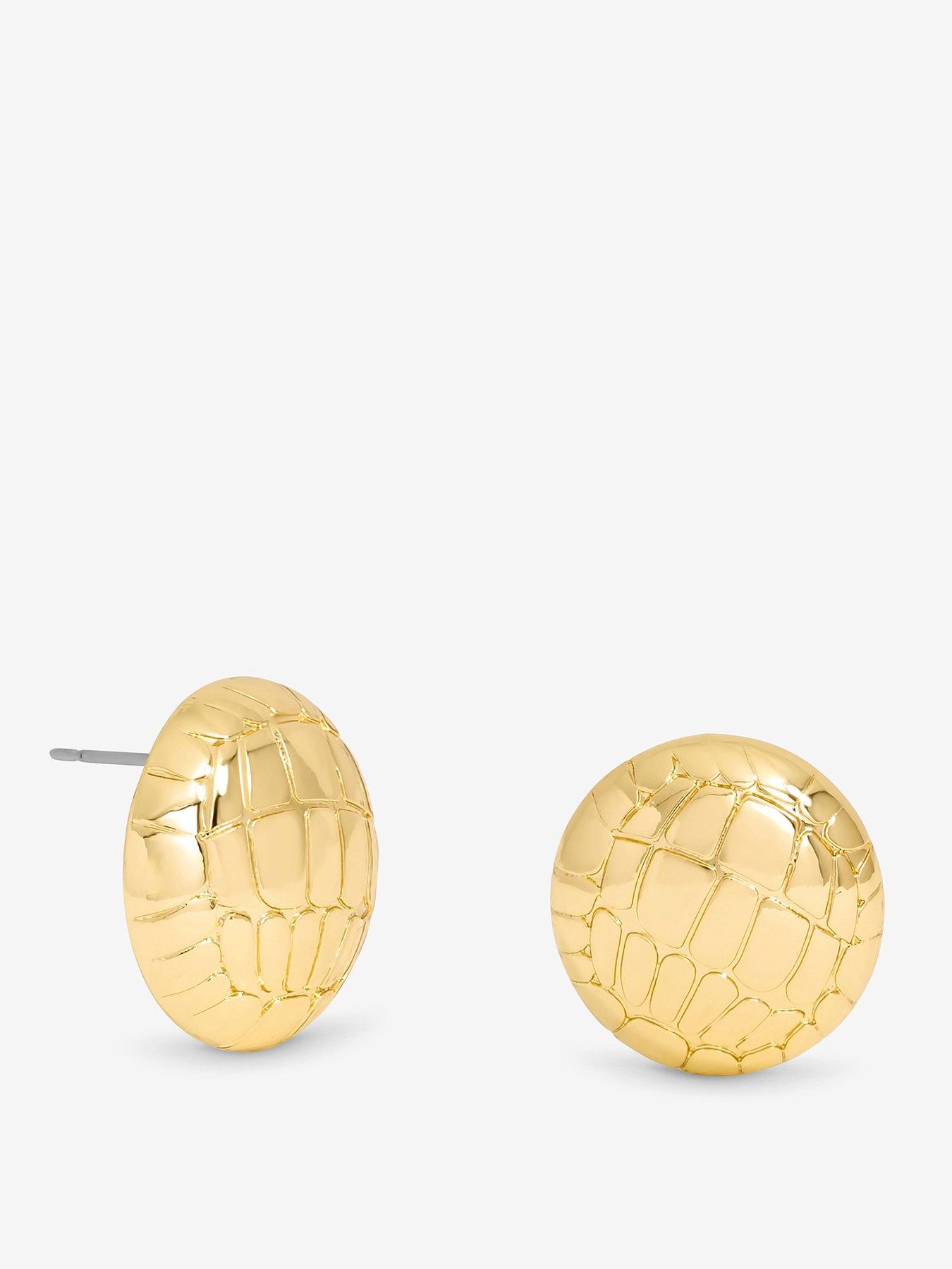 Mood Gold Polished Snake Textured Round Dome Earrings