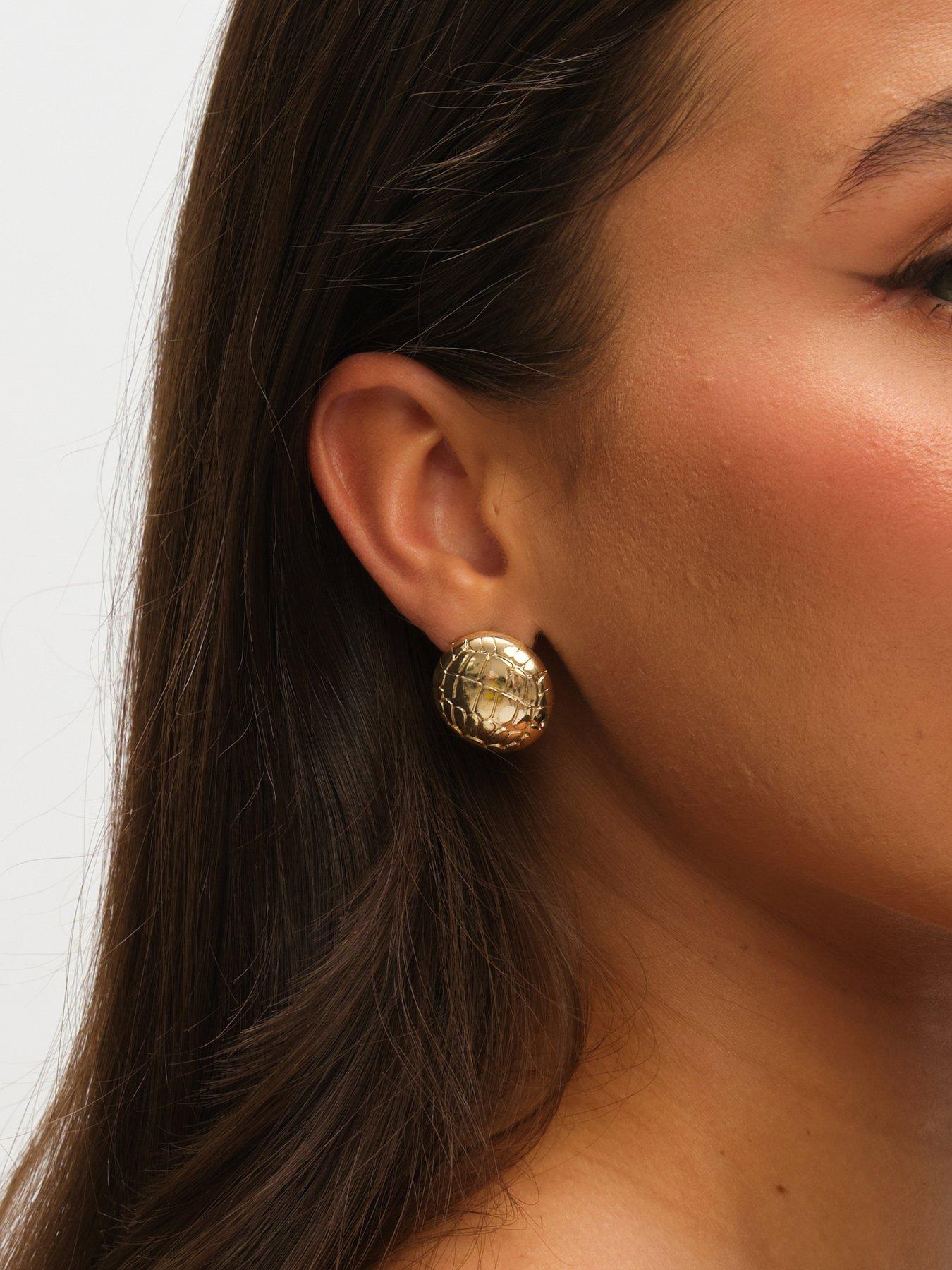 Image 2 of 4 of Mood Gold Polished Snake Textured Round Dome Earrings&nbsp;&nbsp;