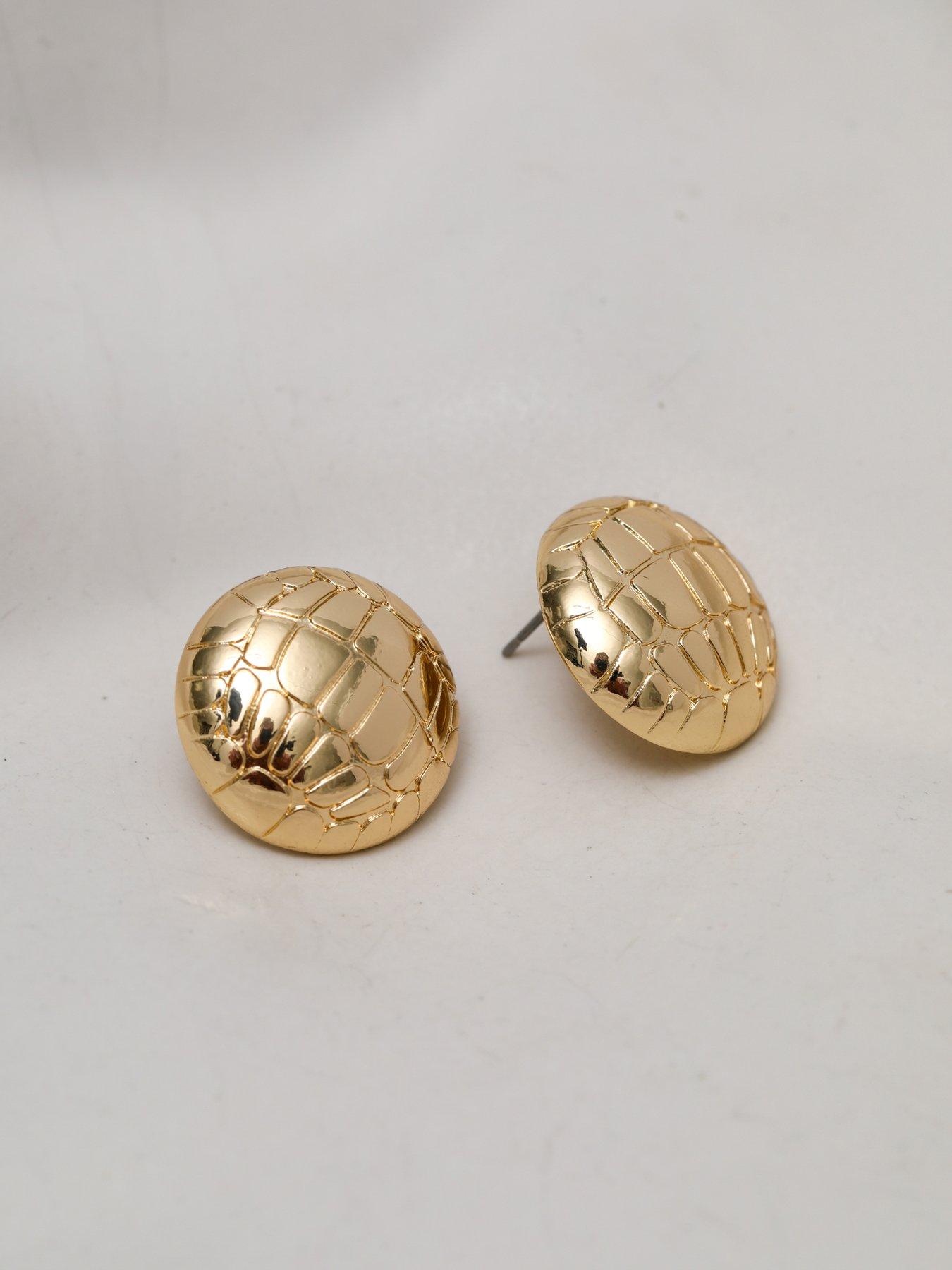 Image 4 of 4 of Mood Gold Polished Snake Textured Round Dome Earrings&nbsp;&nbsp;