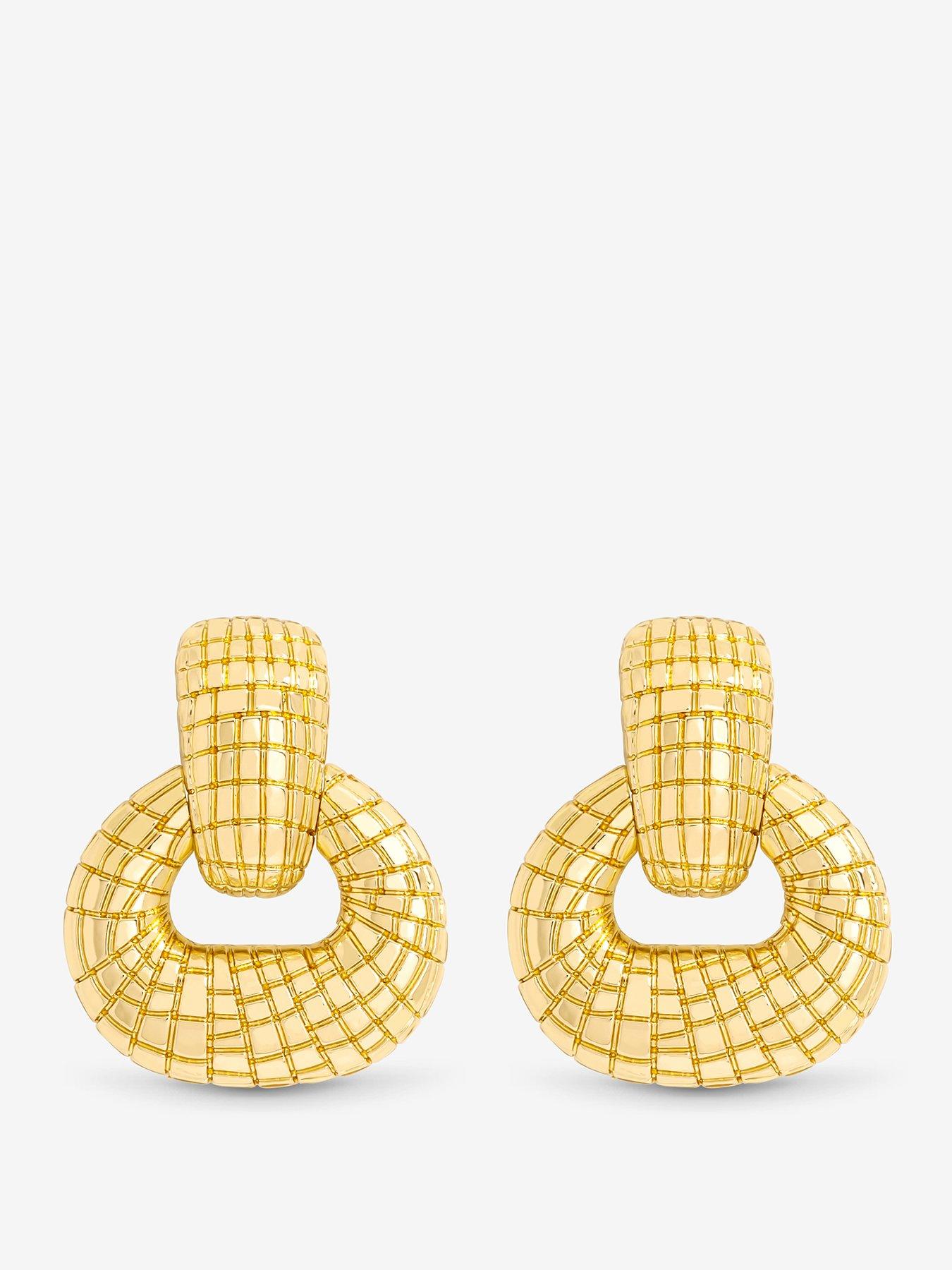 undefined Gold Polished Snake Textured Doorknocker Earrings