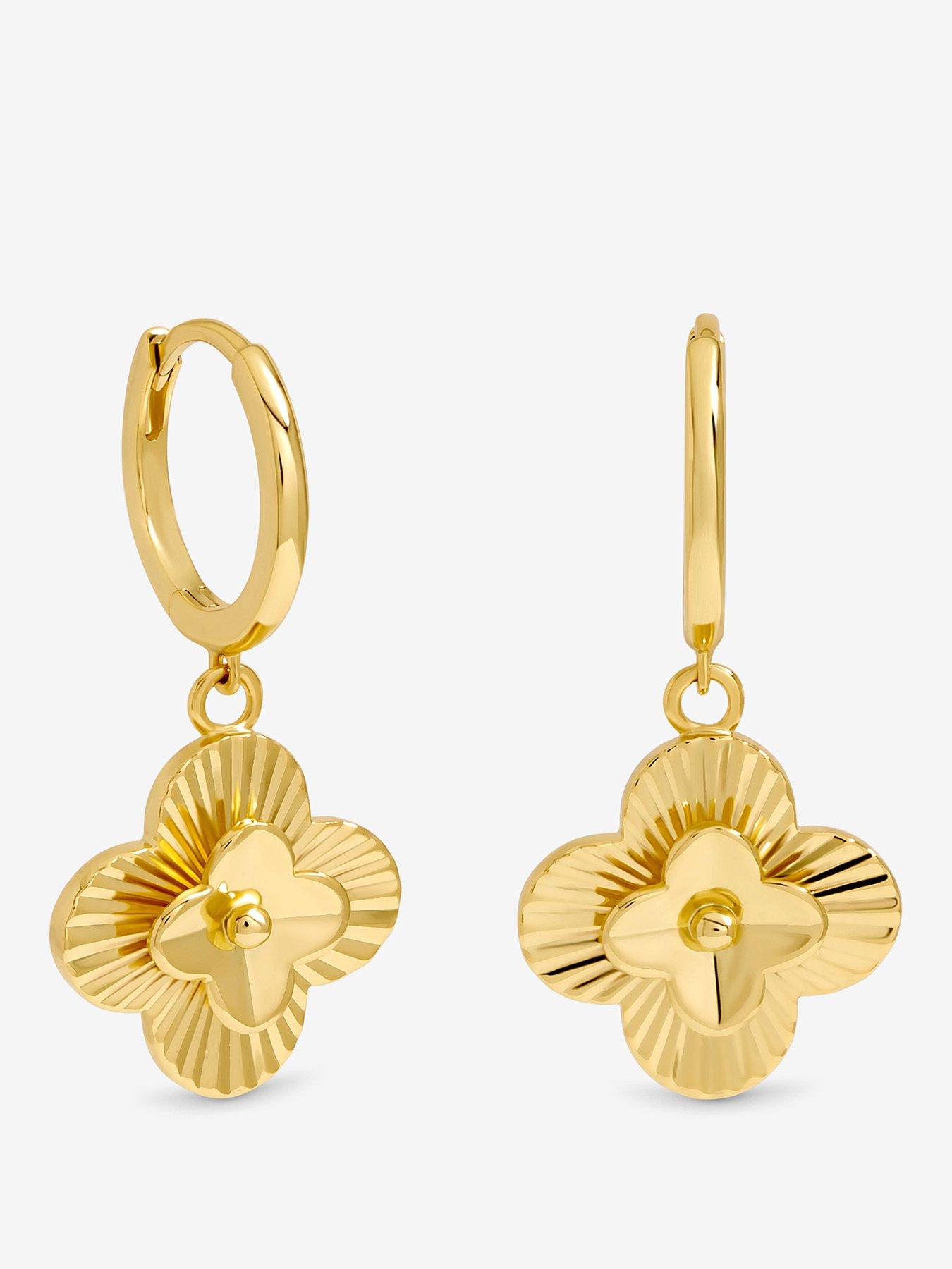 Inicio 14K Gold Plated Diamond Cut Clover Huggie Earrings