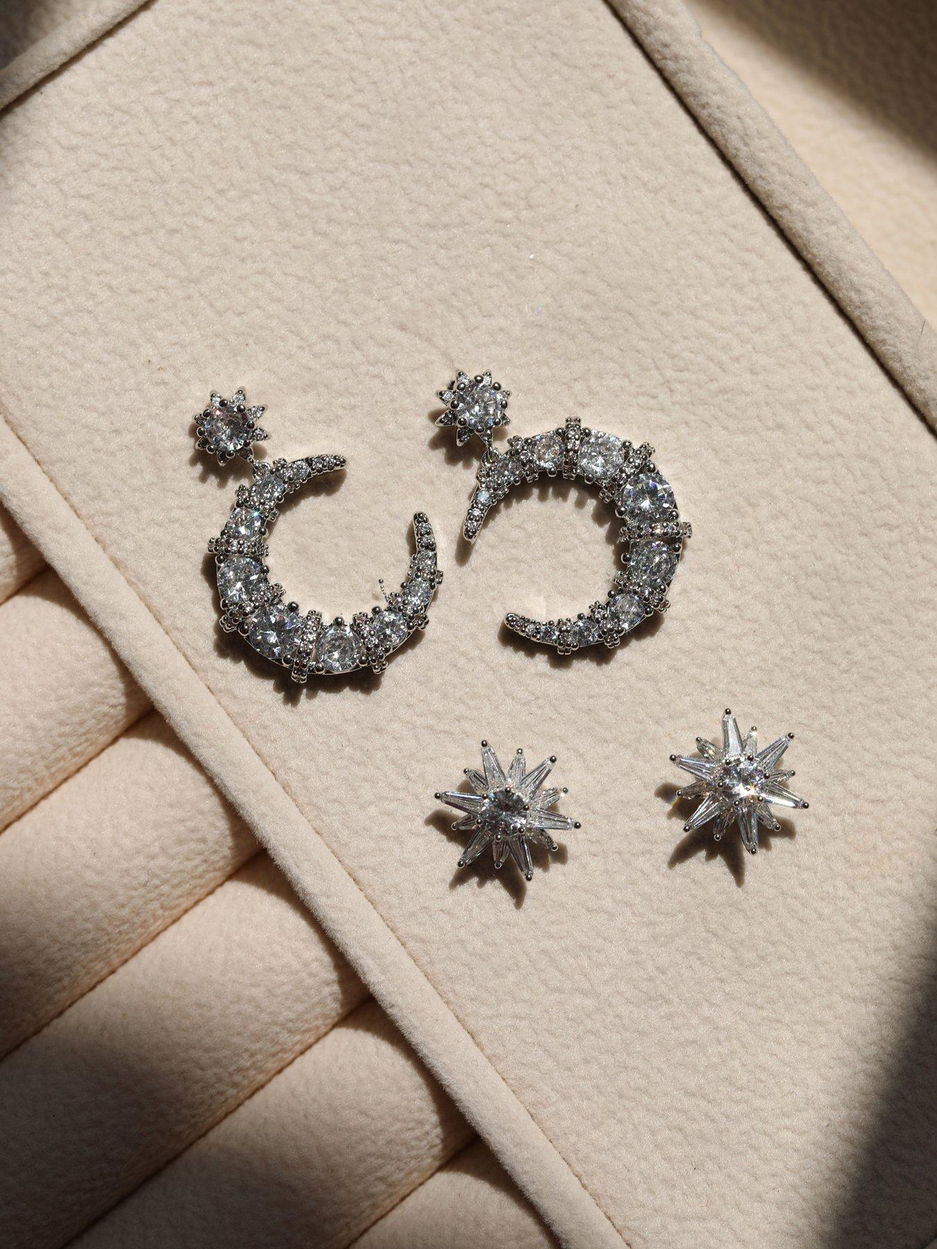Image 3 of 3 of Jon Richard Rhodium Plated and Cubic Zirconia Celestial Drop Earrings