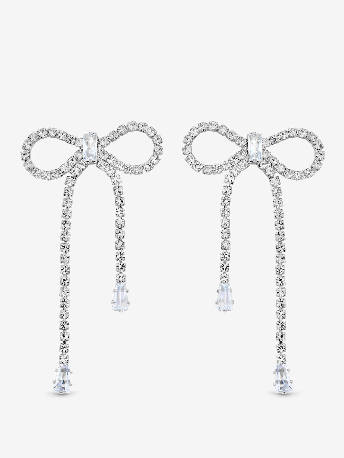  image of jon-richard-silver-plated-crystal-statement-bow-drop-earrings