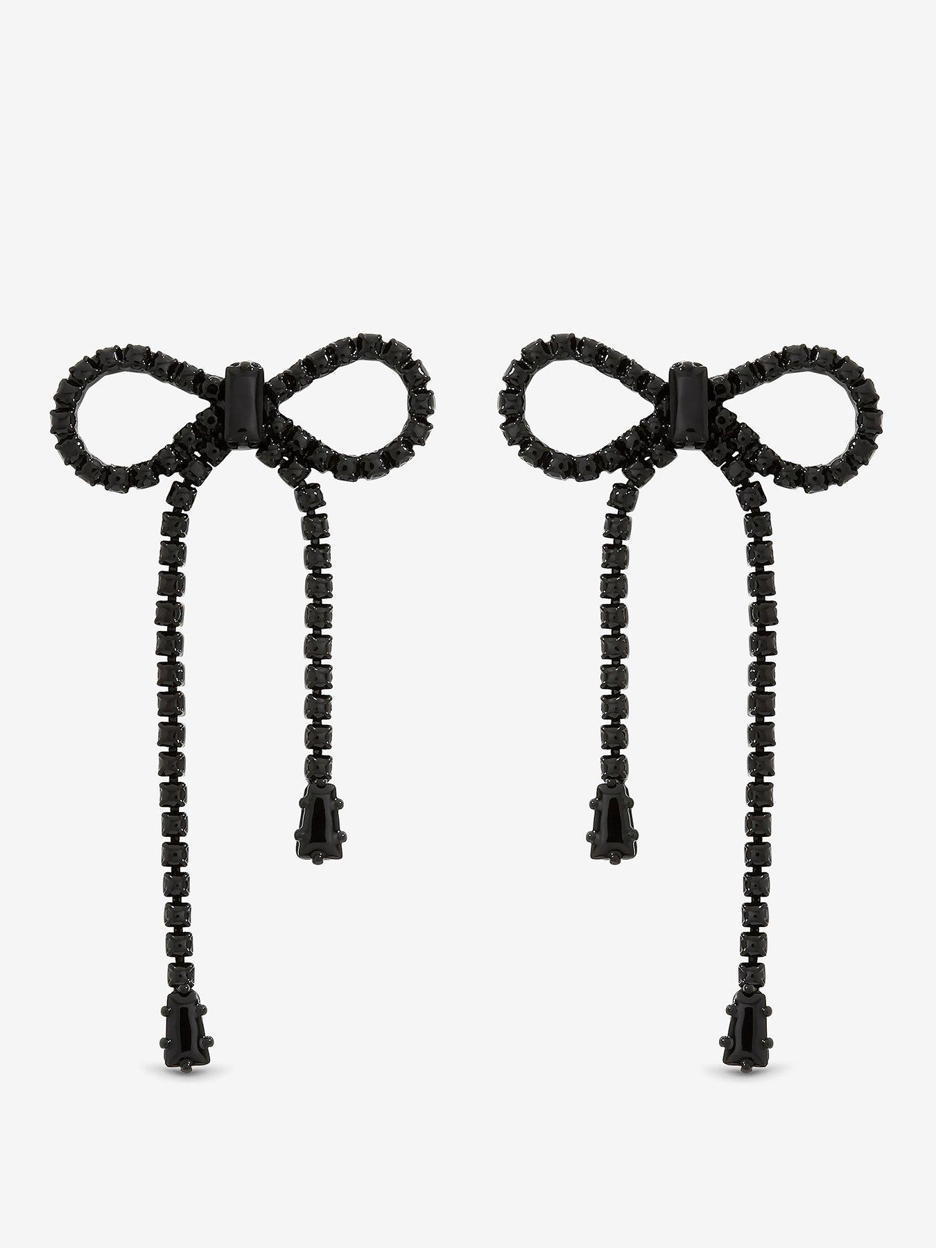 Jon Richard Jet Plated and Jet Crystal Statement Bow Drop Earrings
