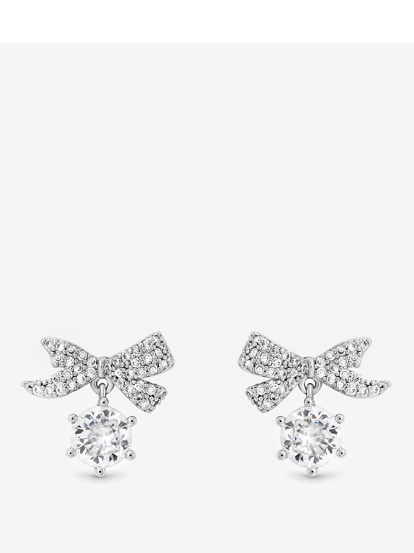 undefined Rhodium Plated and Pave Mini Bow Earrings