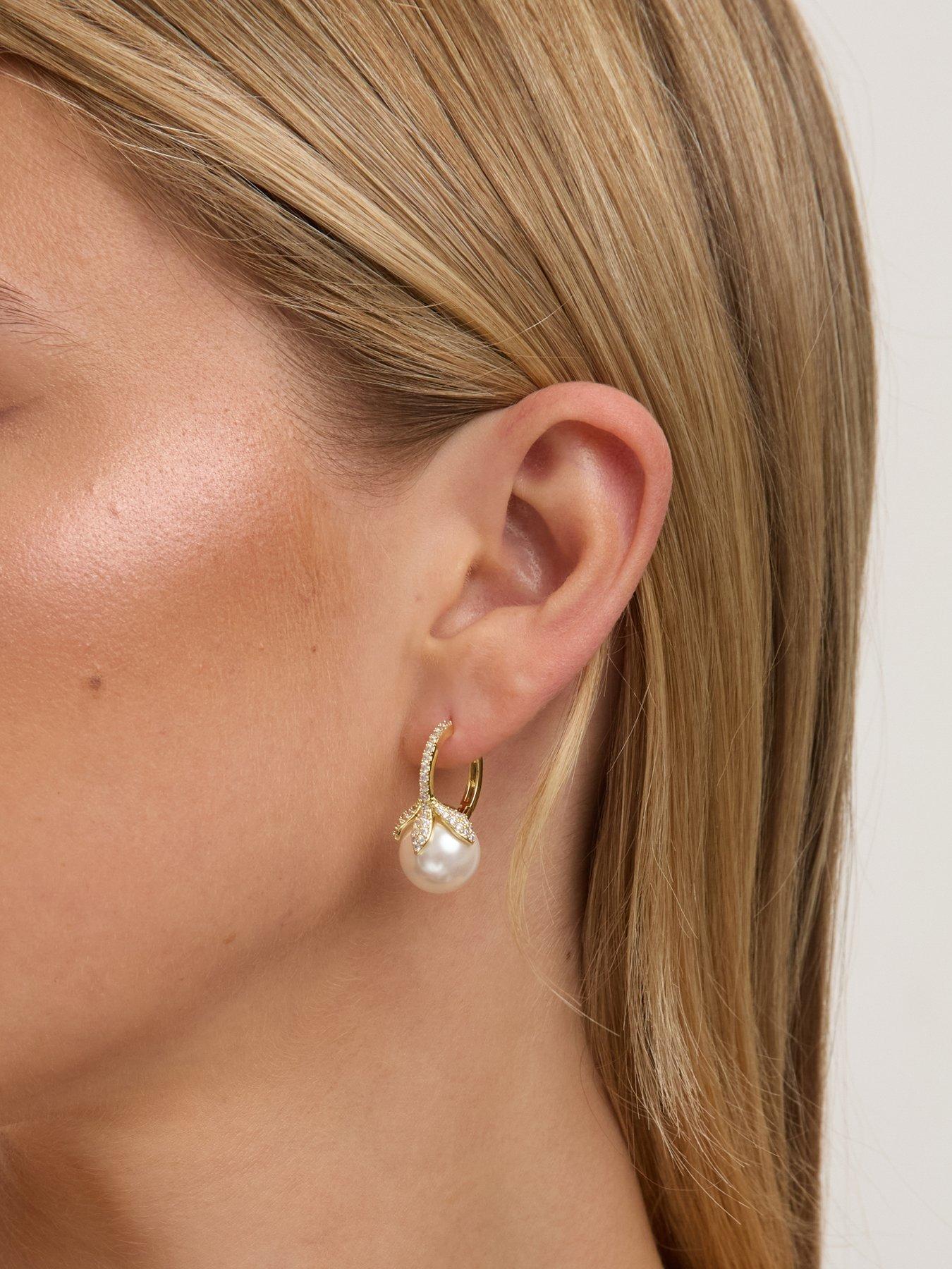 Image 2 of 3 of Jon Richard Gold Plated Crystal Leaf and Pearl Earrings