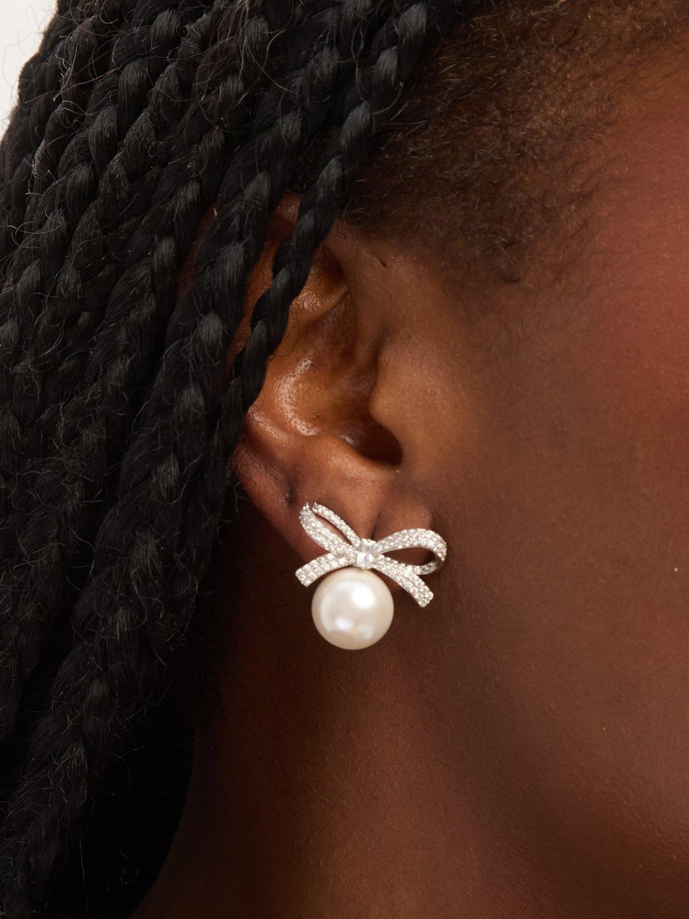 Image 4 of 4 of Jon Richard Rhodium Plated Crystal Bow and Pearl Earrings