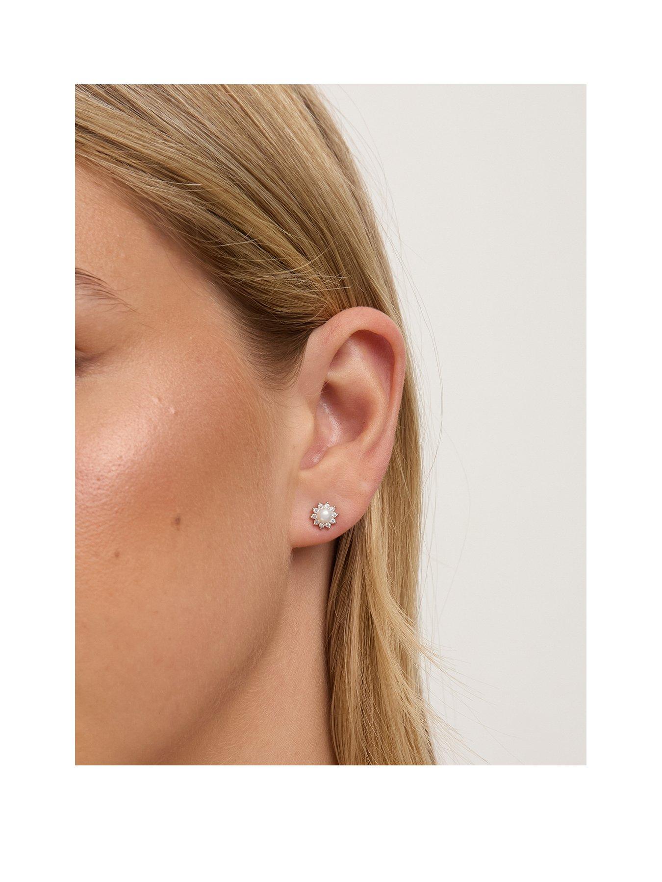 undefined Rhodium Plated Mini Pearl and Crystal Earrings