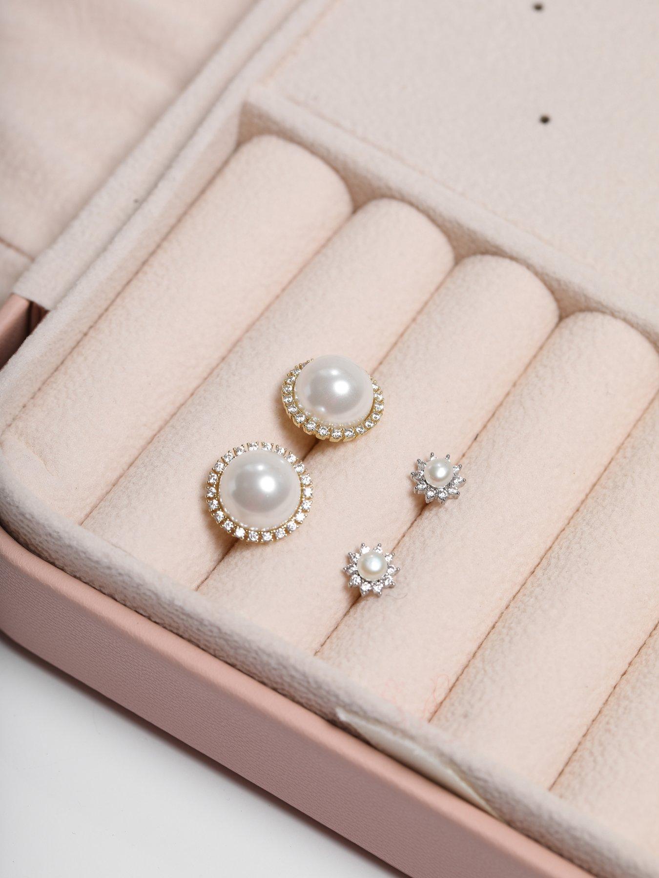 Image 2 of 2 of Jon Richard Rhodium Plated Mini Pearl and Crystal Earrings