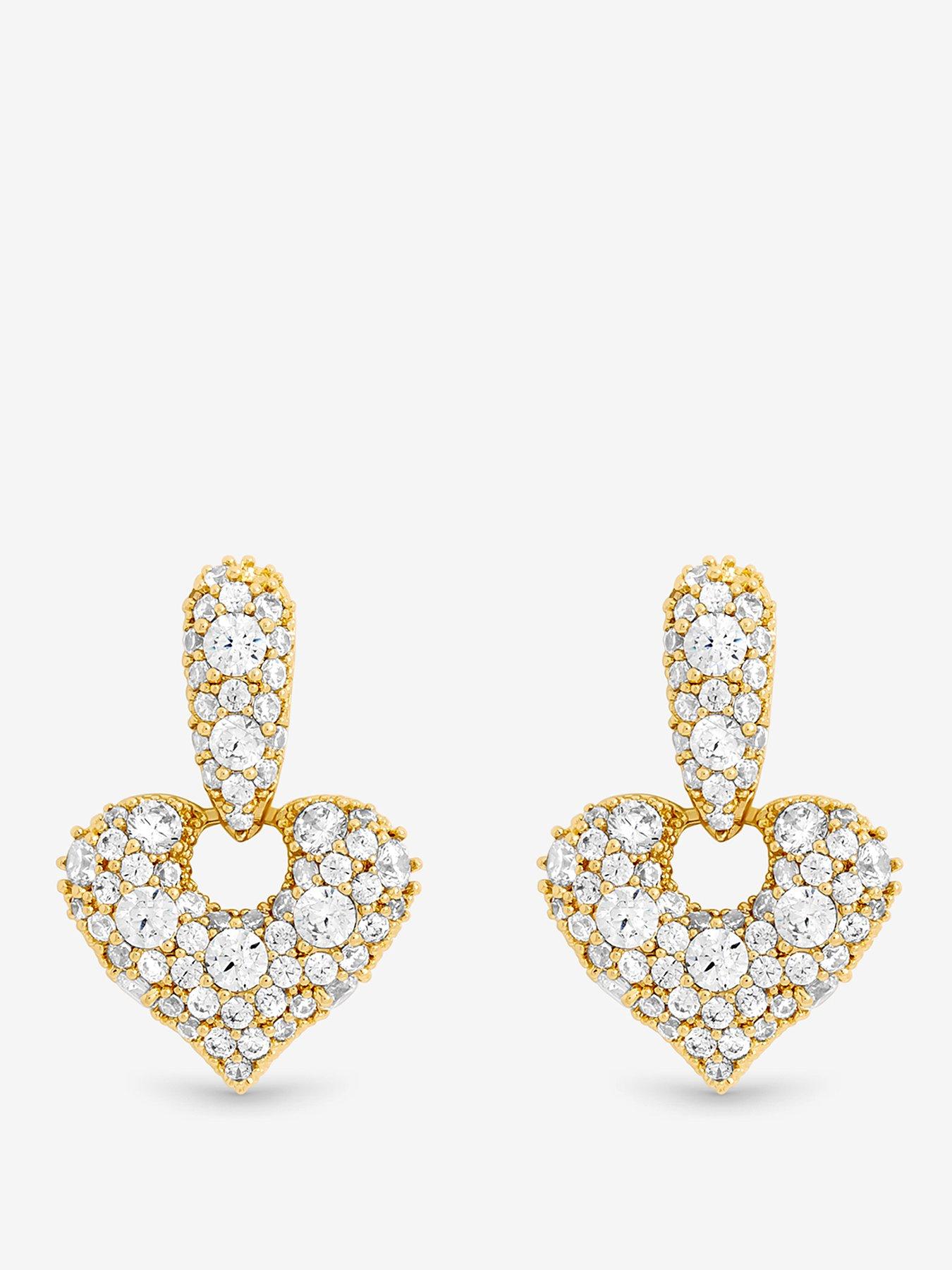 undefined Gold Plated and Pave Heart Door Knocker Earrings