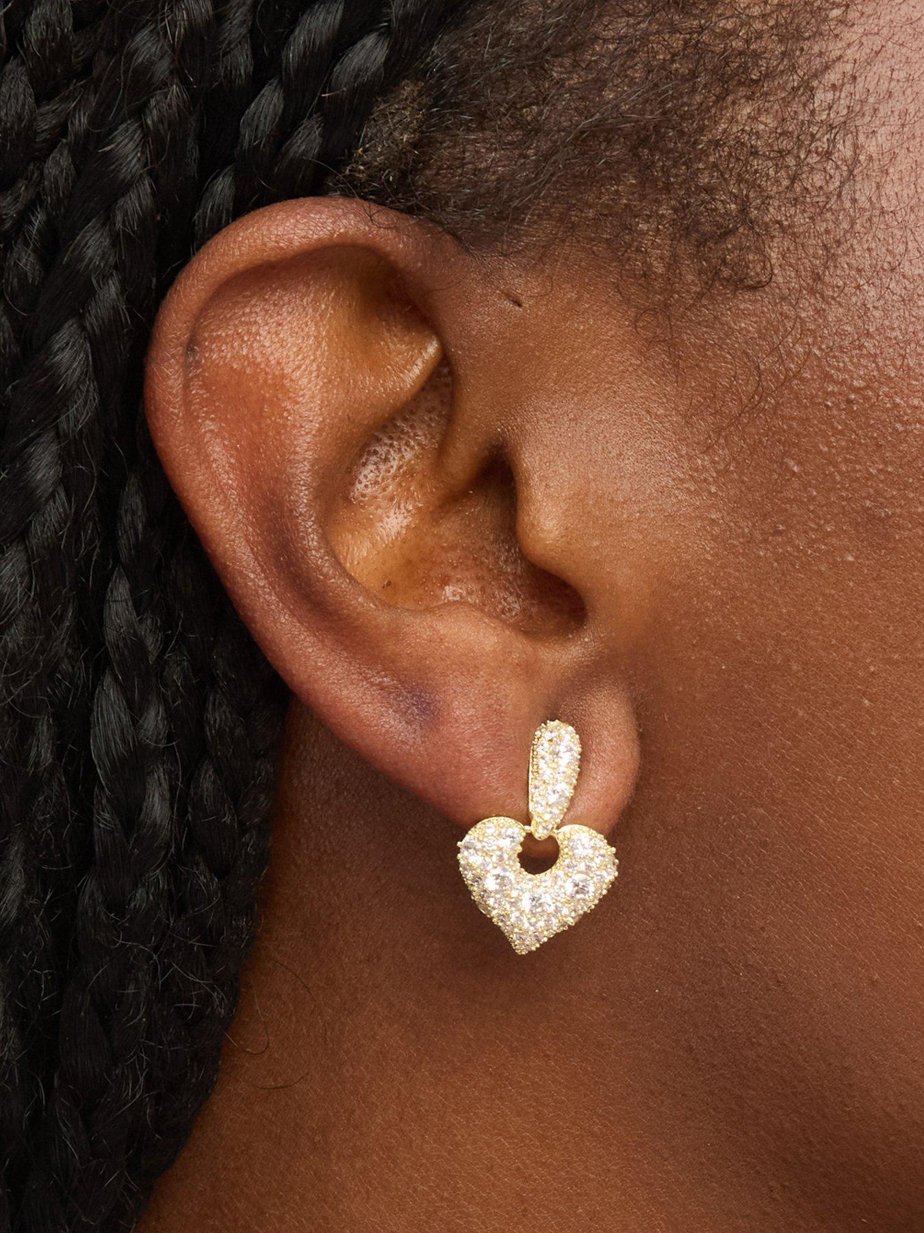 Image 4 of 4 of Jon Richard Gold Plated and Pave Heart Door Knocker Earrings