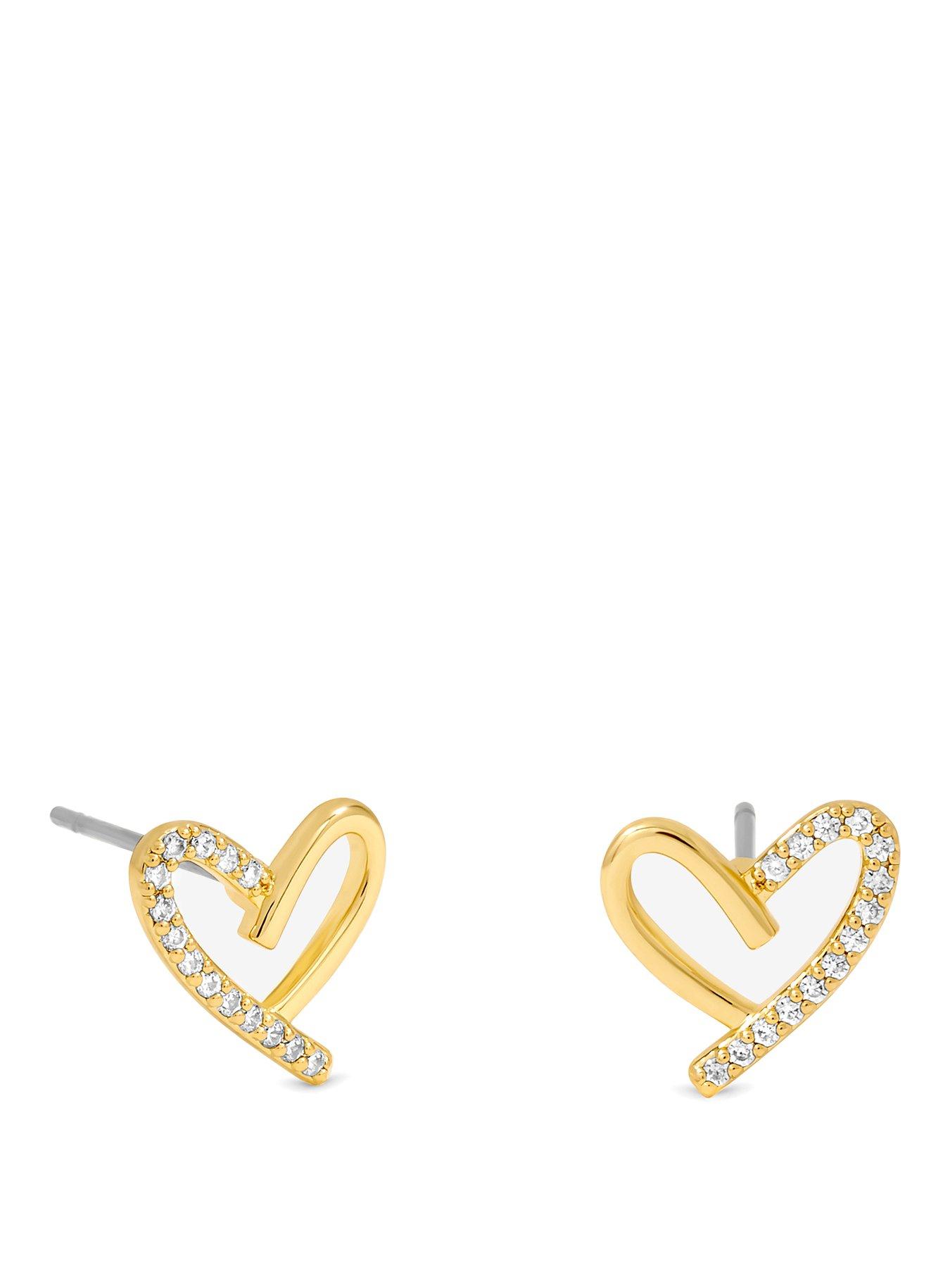 undefined 14K Gold Plated Crystal and Polished Heart Studs