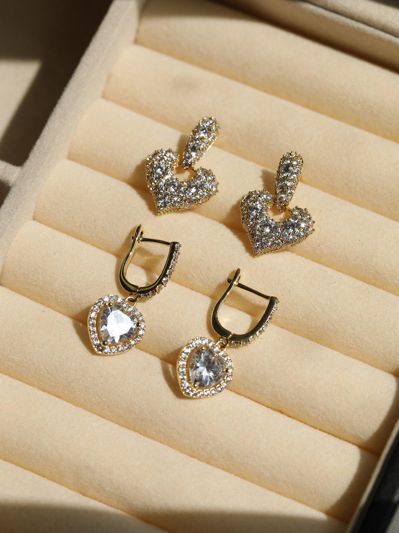  image of jon-richard-gold-plated-and-crystal-halo-heart-hoop-earrings