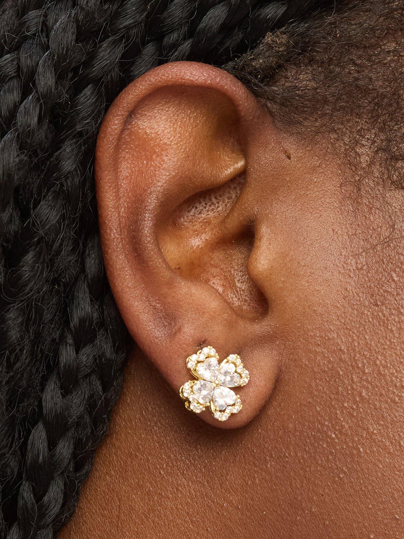 undefined Gold Plated and Crystal Clover Stud Earrings