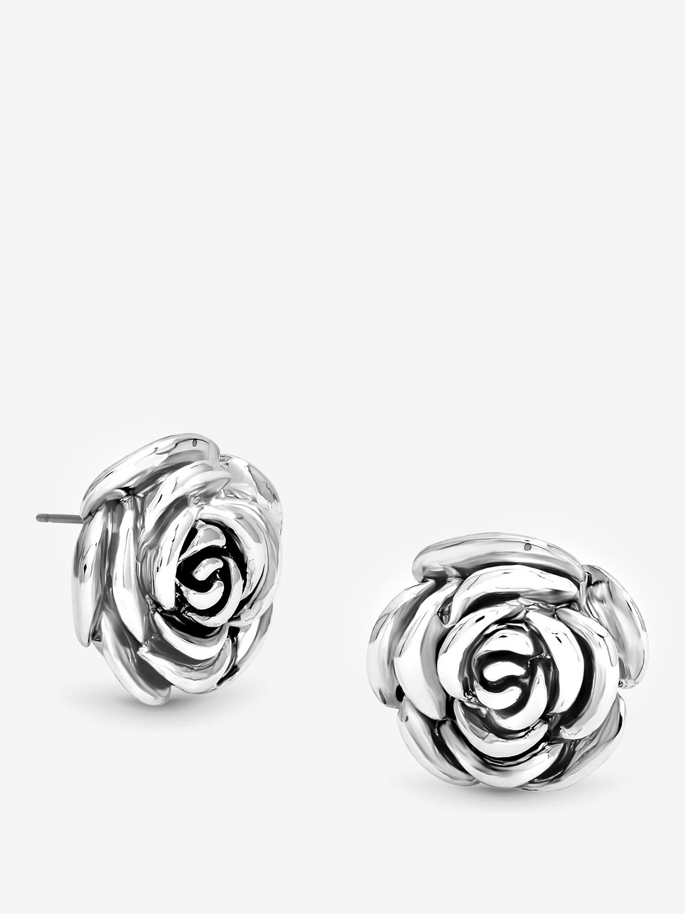 undefined ANTIQUE SILVER FLORAL STUD EARRINGS