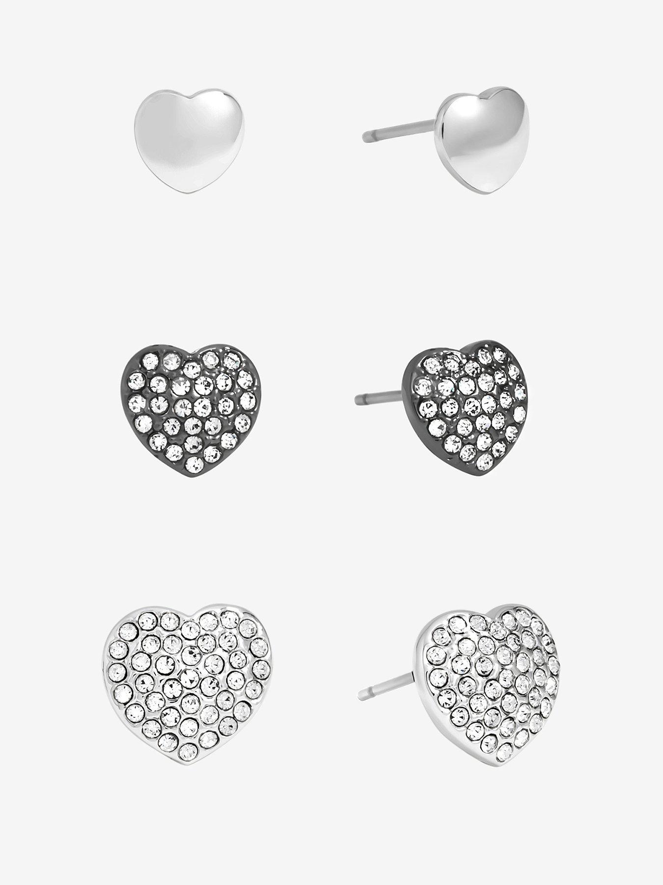 undefined Mixed Plated Crystal Heart Stud Earrings - Pack of 3