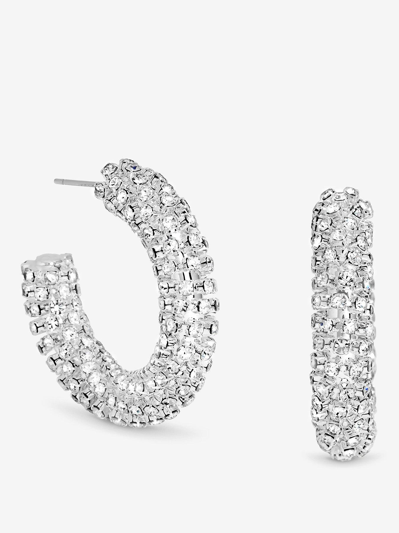 undefined SILVER CRYSTAL CHUBBY HOOP EARRINGS