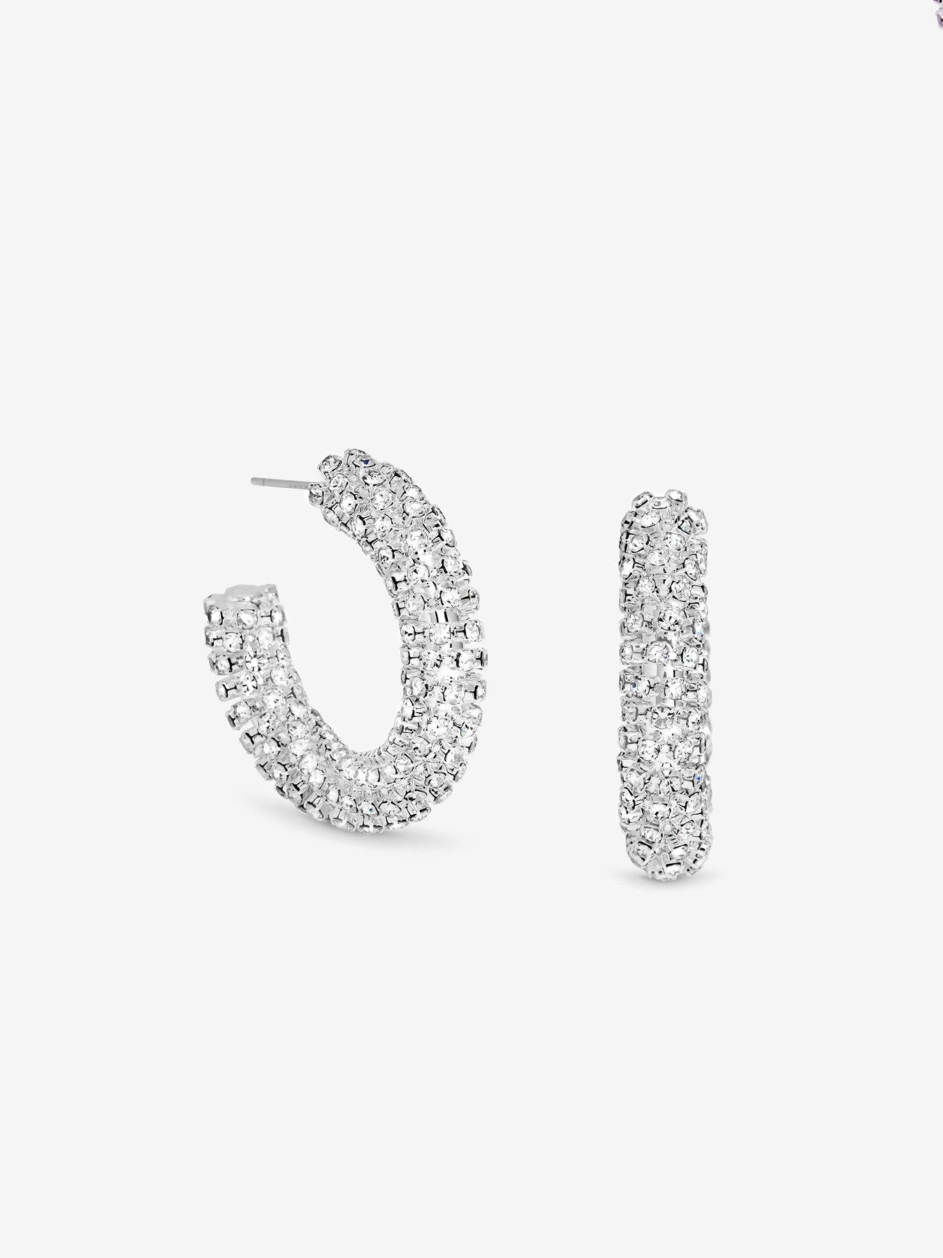 Image 2 of 7 of Mood SILVER CRYSTAL CHUBBY HOOP EARRINGS