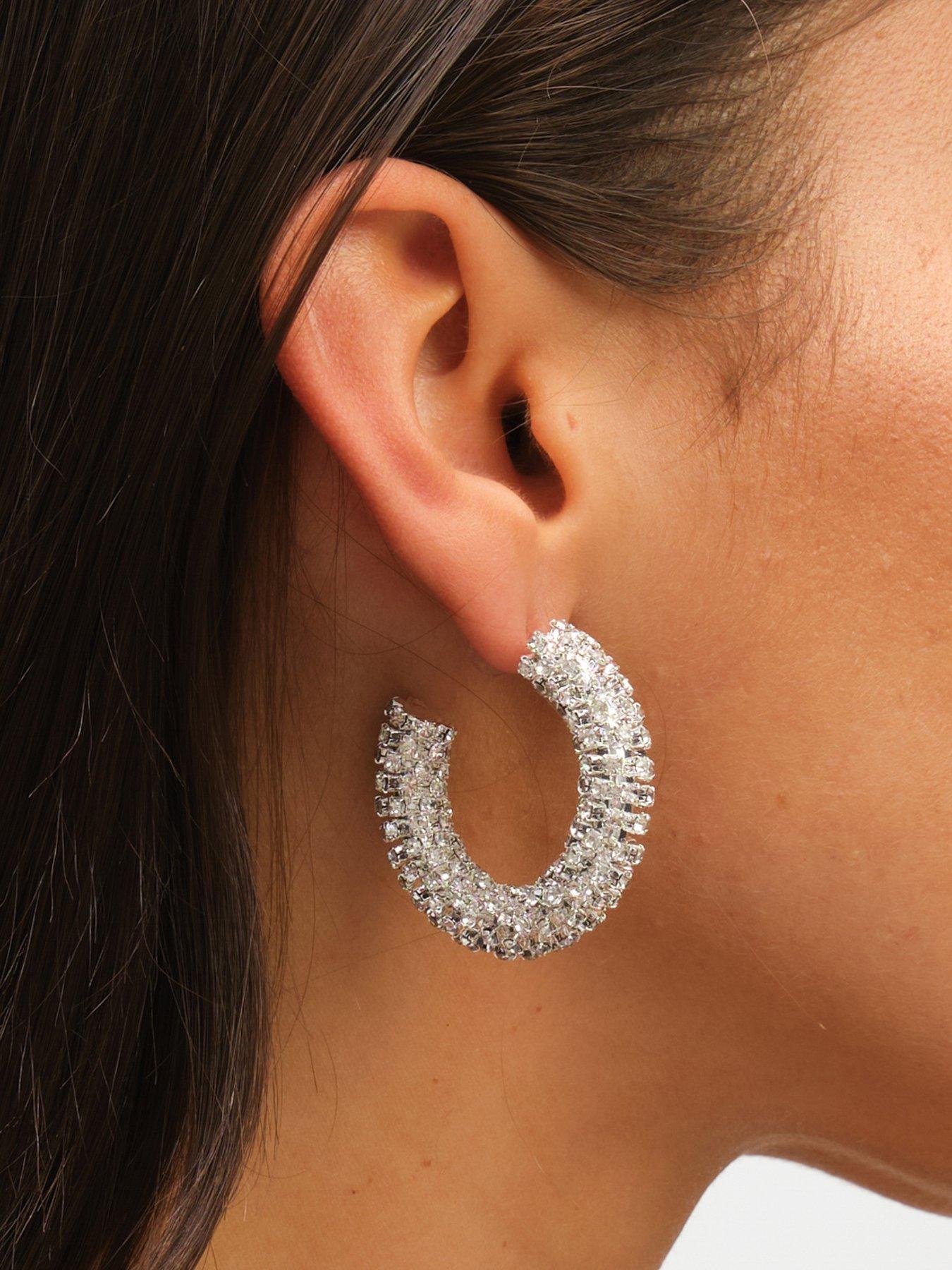 Image 5 of 7 of Mood SILVER CRYSTAL CHUBBY HOOP EARRINGS