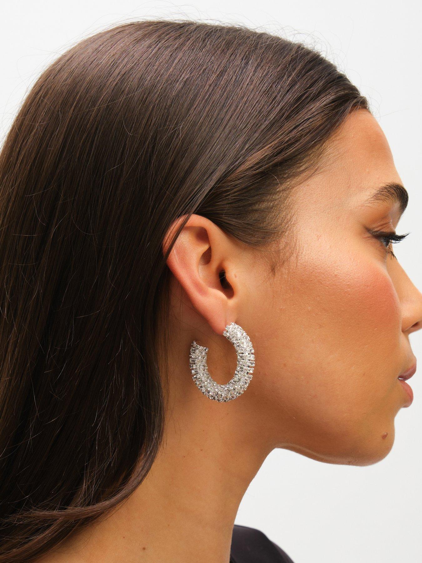 Image 6 of 7 of Mood SILVER CRYSTAL CHUBBY HOOP EARRINGS