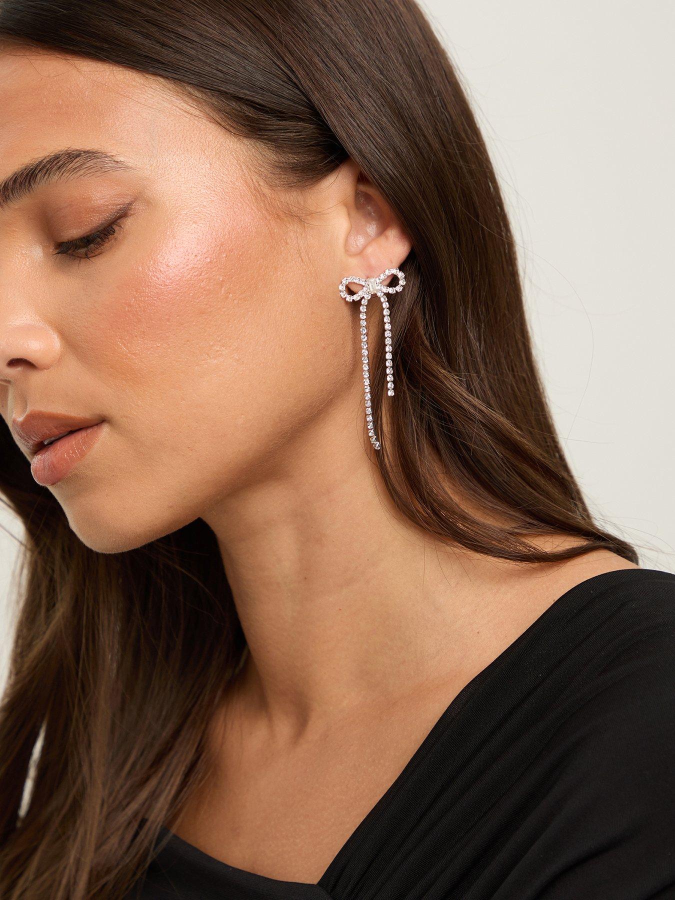 Mood Silver Crystal Bow Statement Earrings