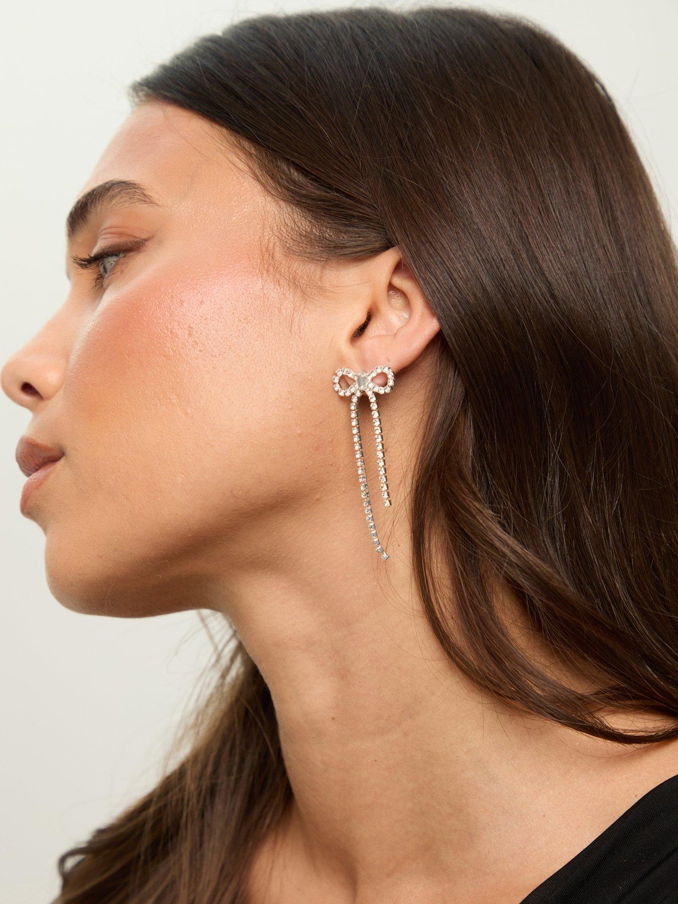 Image 2 of 3 of Mood SILVER CRYSTAL BOW STATEMENT EARRINGS
