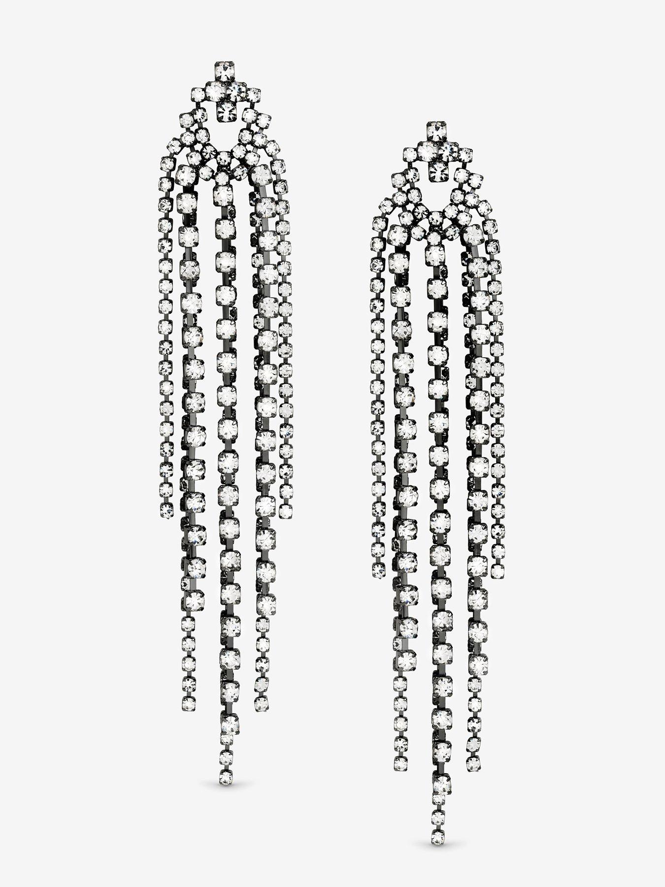 Image 3 of 5 of Mood Hematite Crystal Multi Strand Long Statement Drop Earrings