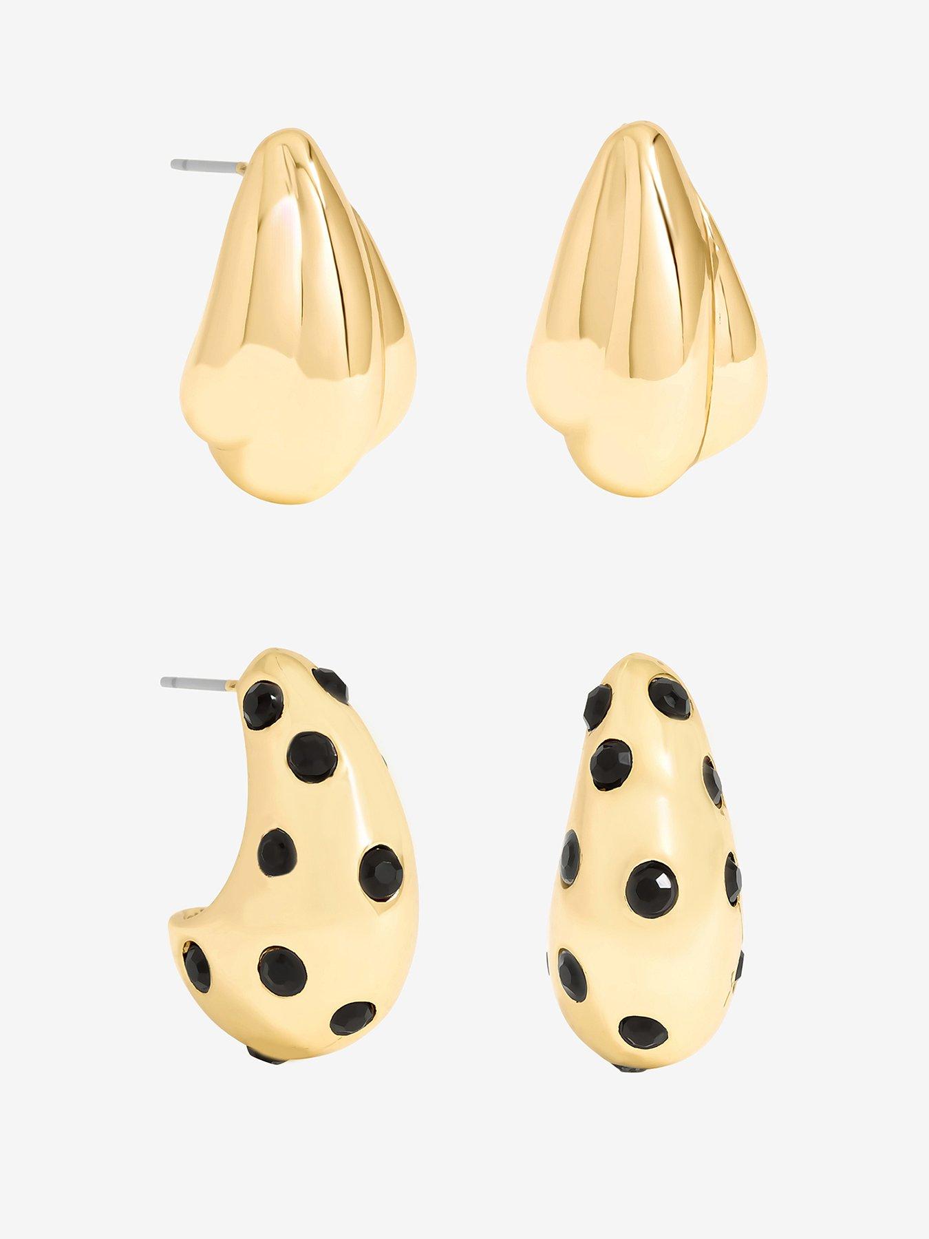 Mood POLISHED GOLD & JET CRYSTAL DOME EARRINGS - PACK OF 2