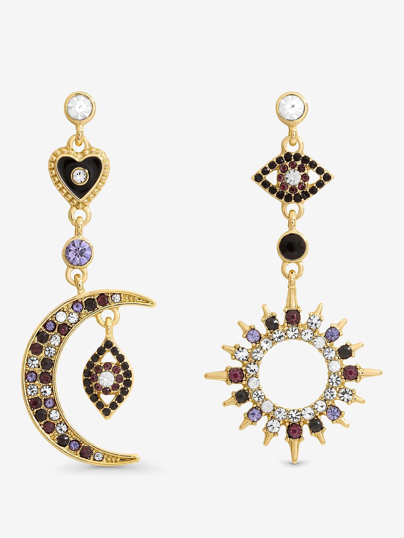 Mood Gold  &  Multi Colour Crystal Mismatch Celestial Earrings