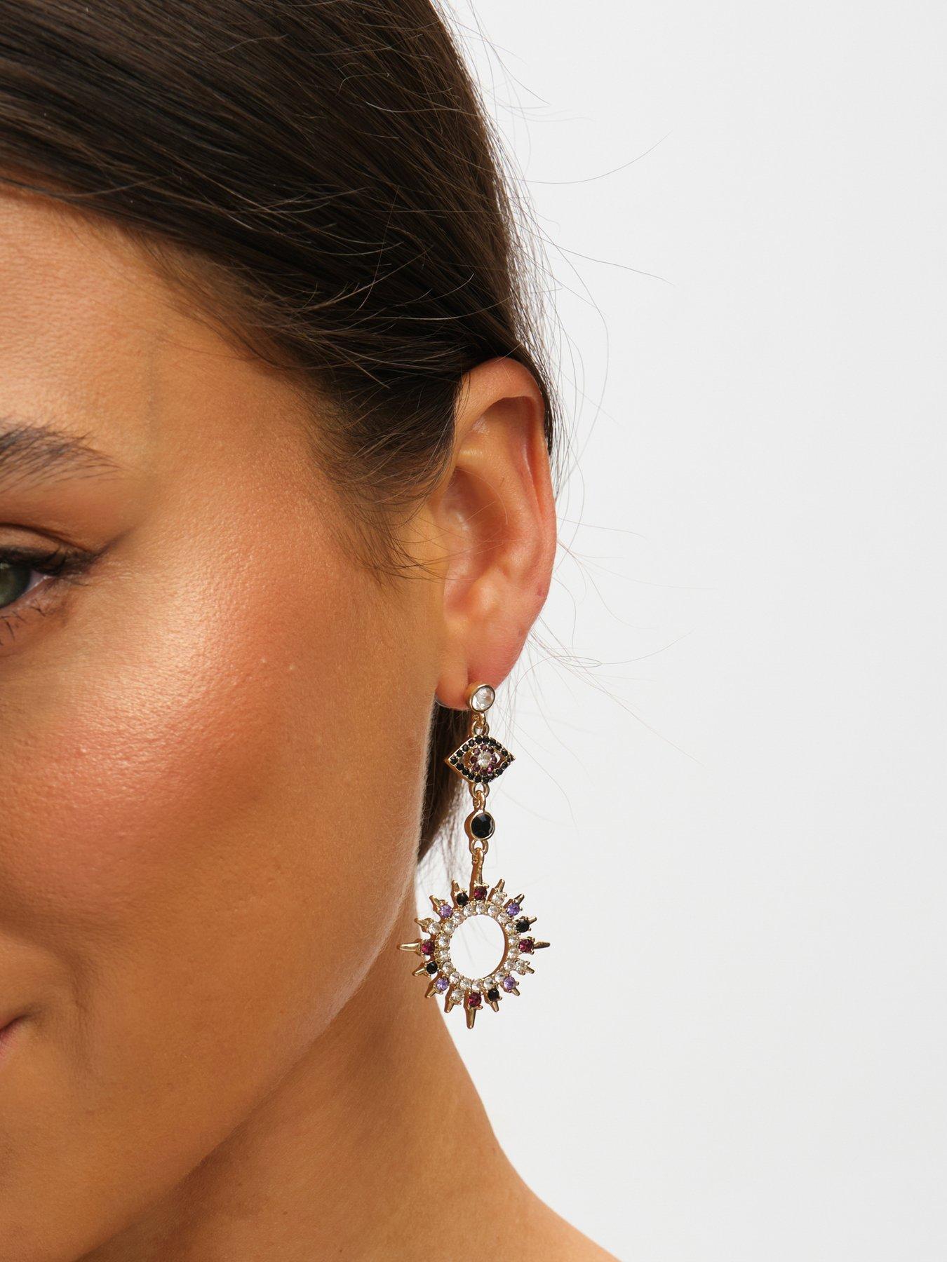 Mood Gold & Multi Colour Crystal Mismatch Celestial Earrings | Littlewoods