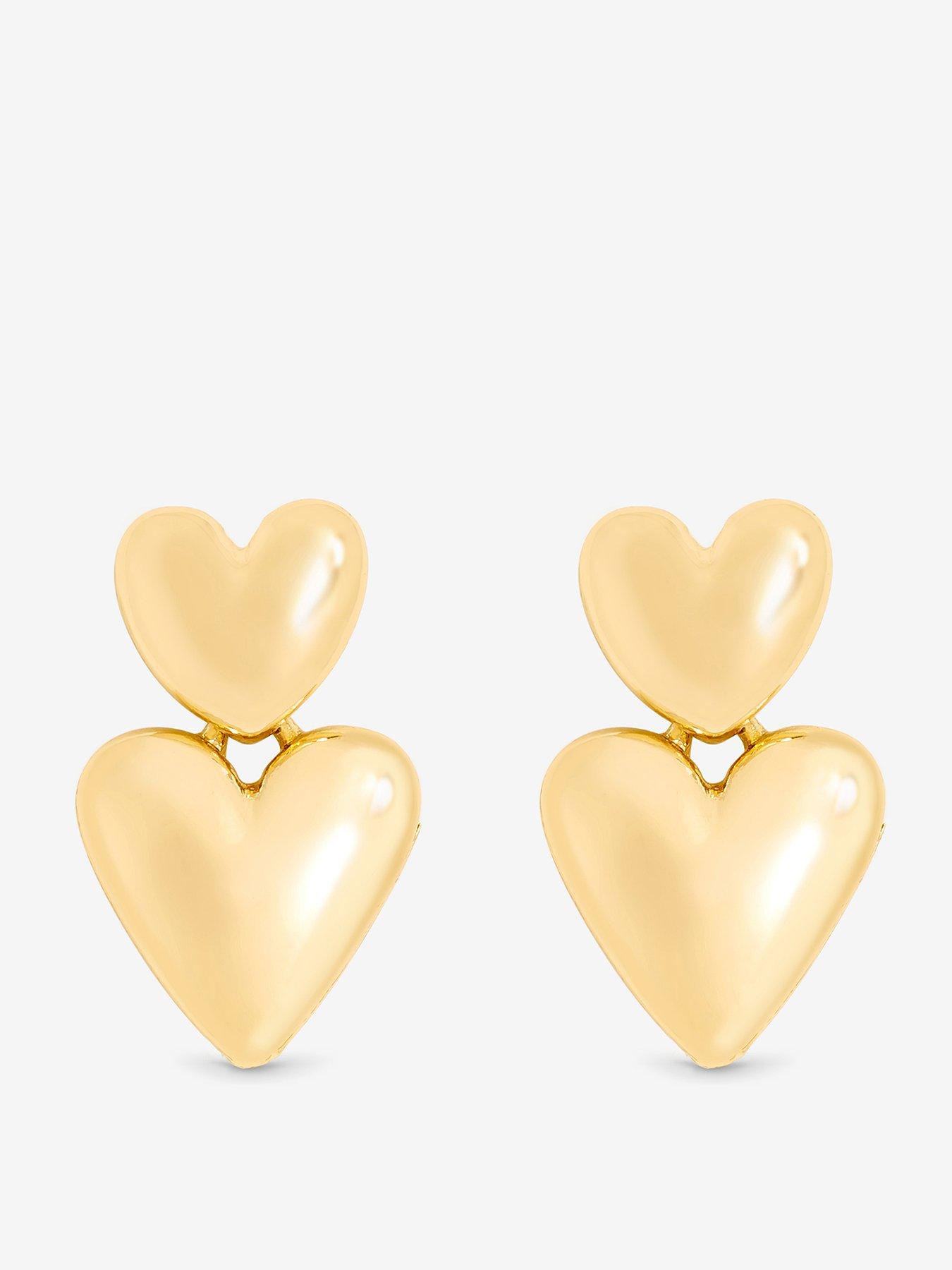 undefined Gold Polished Puffed Heart Drop Earrings