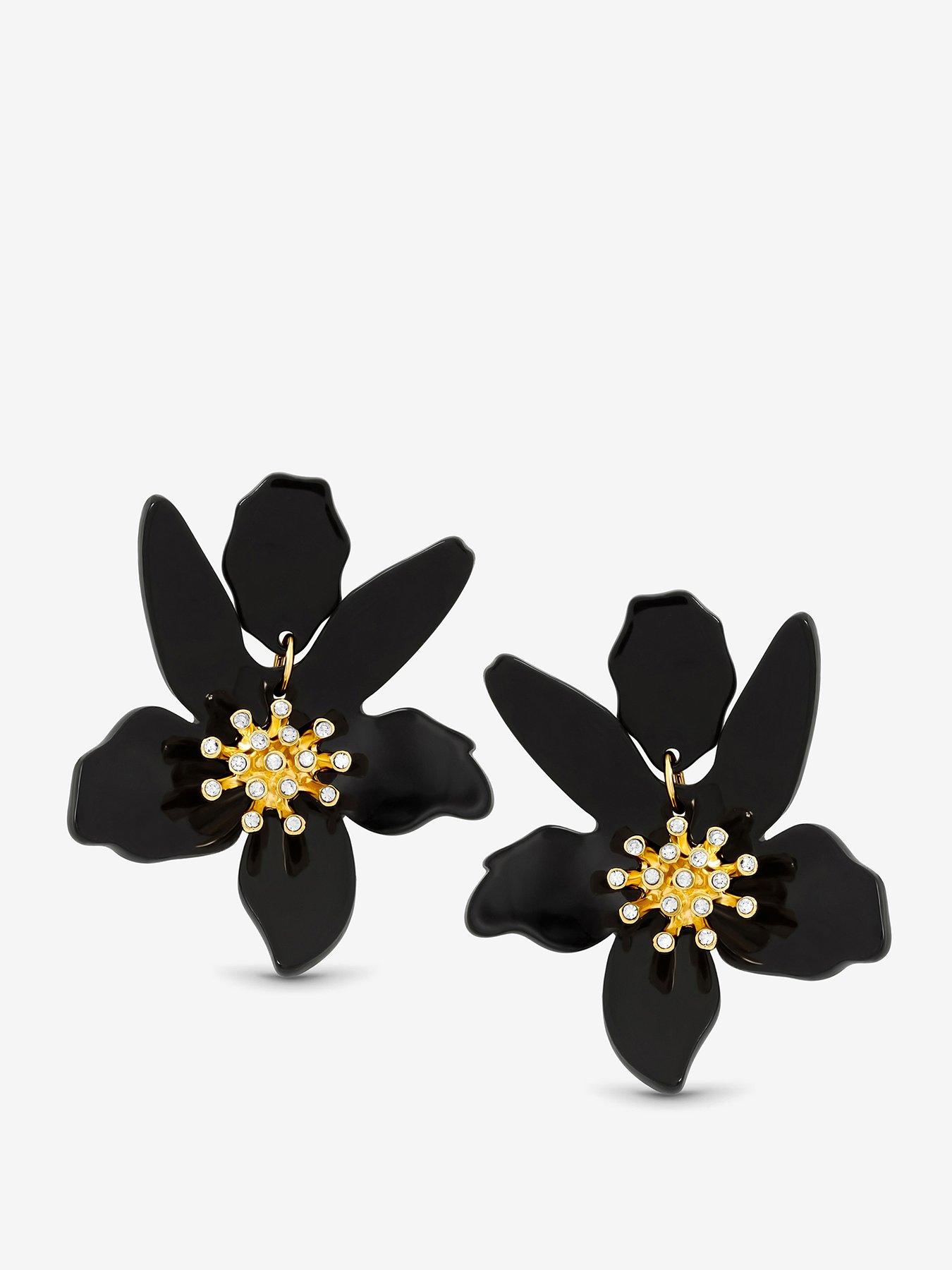 undefined Jet Resin Flower Statement Drop Earrings