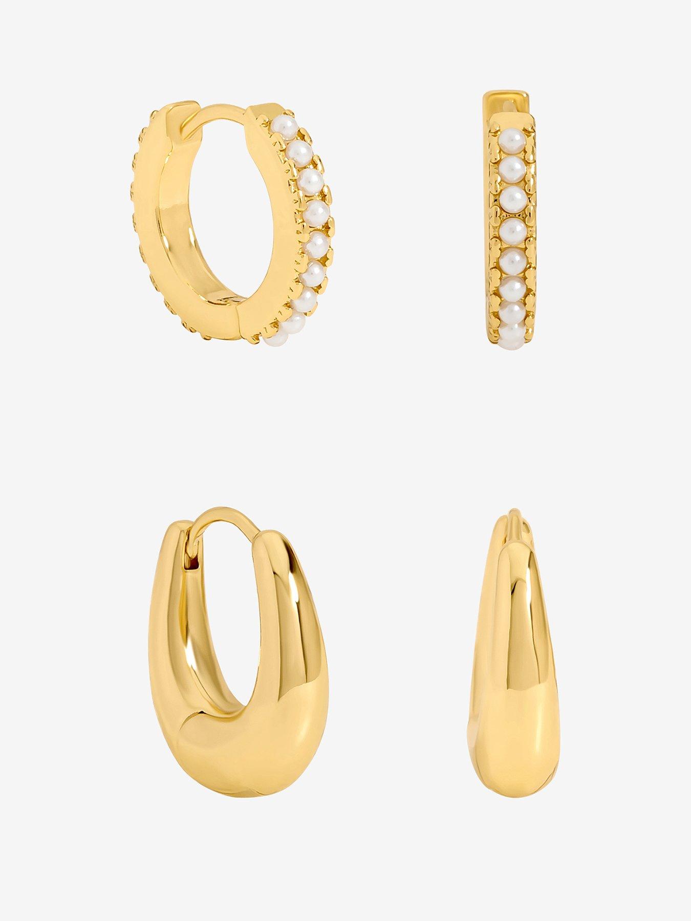 undefined Jon Richard Gold Polished and Pearl Hoops - Pack of 2