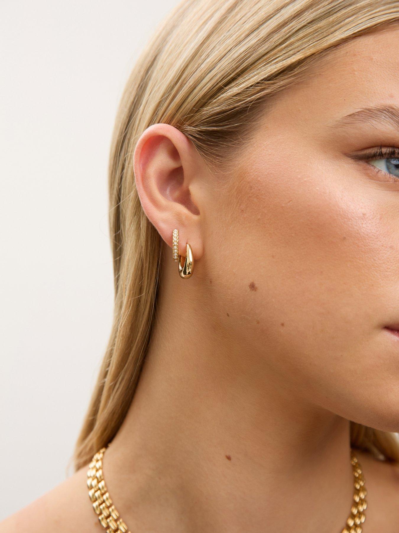 Image 2 of 4 of Jon Richard Gold Polished and Pearl Hoops - Pack of 2