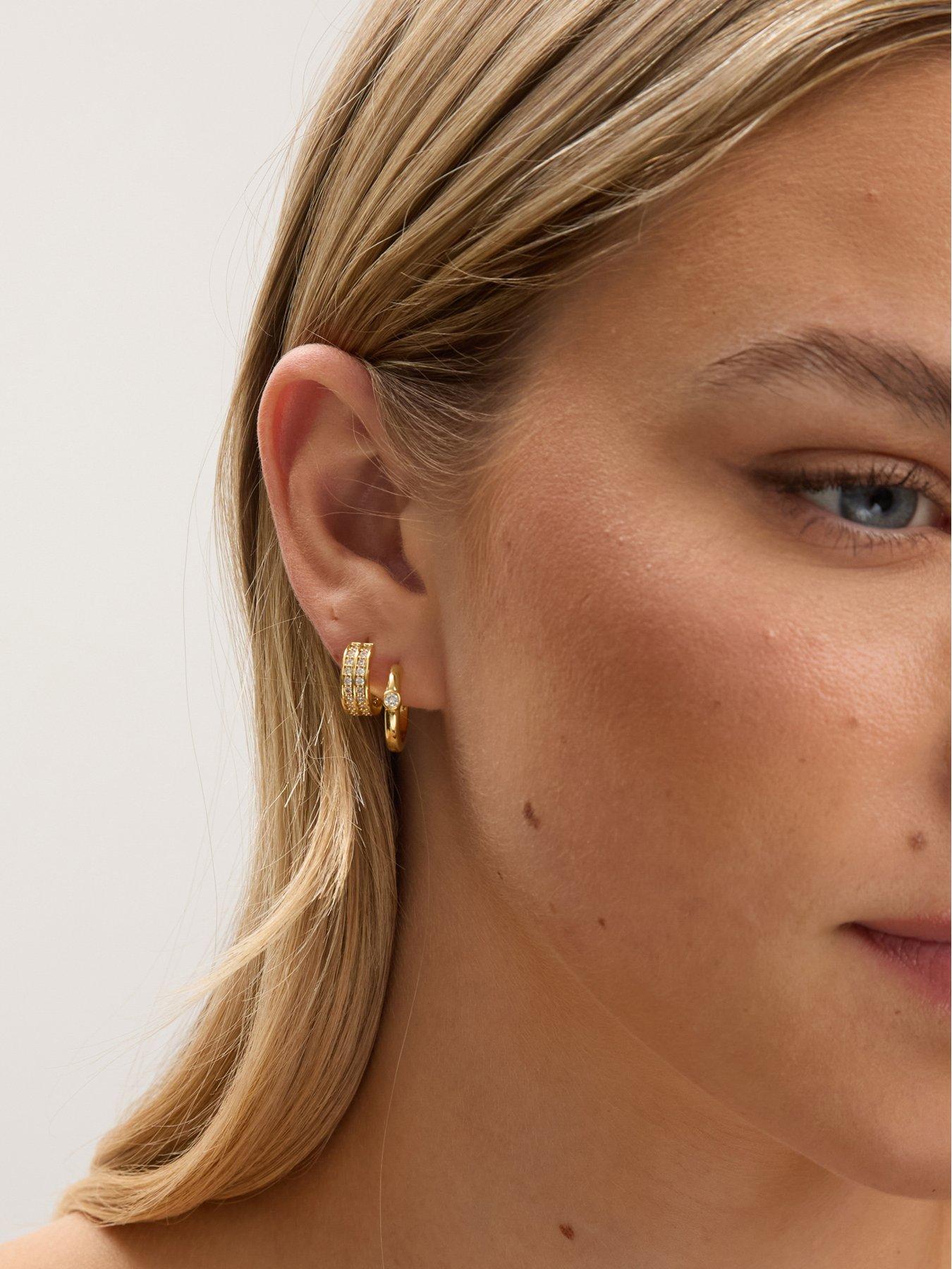 Image 2 of 4 of Jon Richard Silver Plated Polished and Pave Hoops - Pack of 2