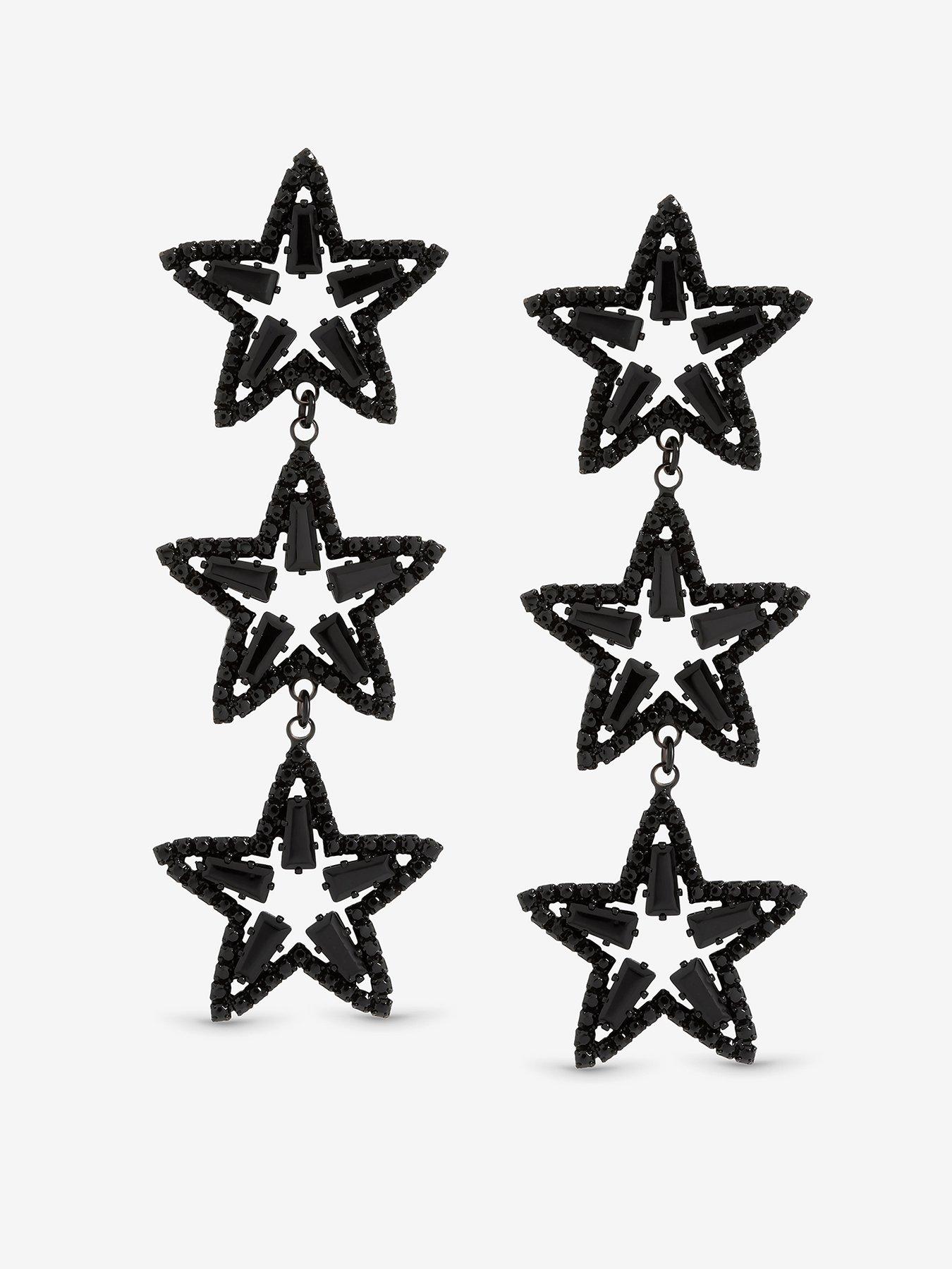 undefined JET CRYSTAL TRIPLE STAR STATEMENT DROP EARRINGS