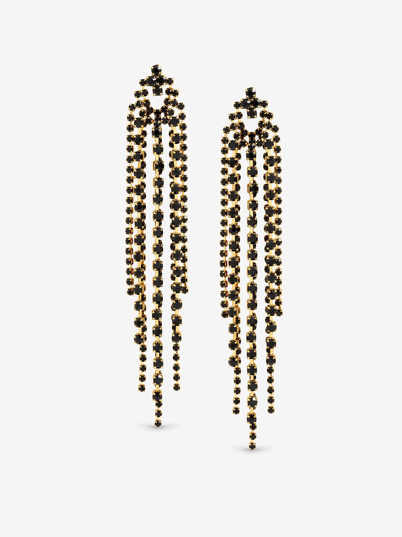 undefined JET CRYSTAL MULTI STRAND LONG STATEMENT DROP EARRINGS